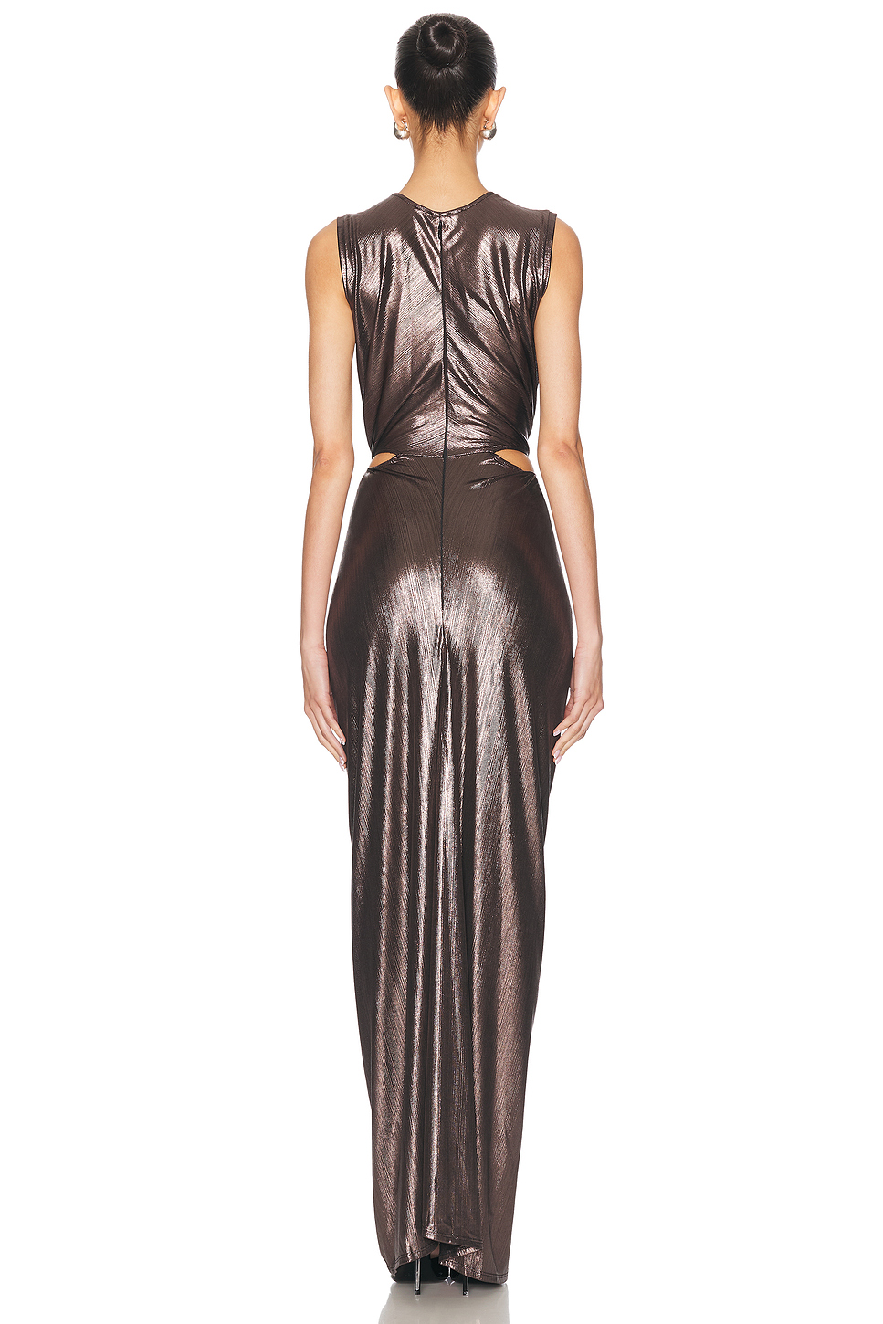 Metallic Fabric Cut-Out V-Neck Maxi Dress