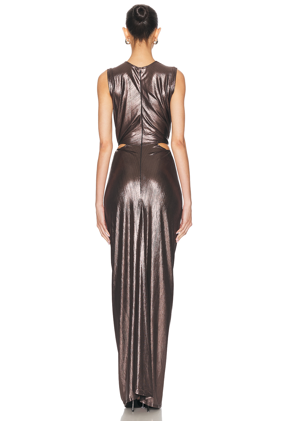 Metallic Fabric Cut-Out V-Neck Maxi Dress