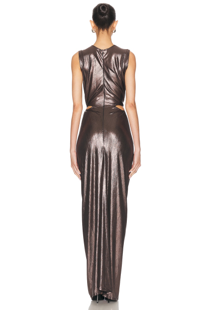 Metallic Fabric Cut-Out V-Neck Maxi Dress