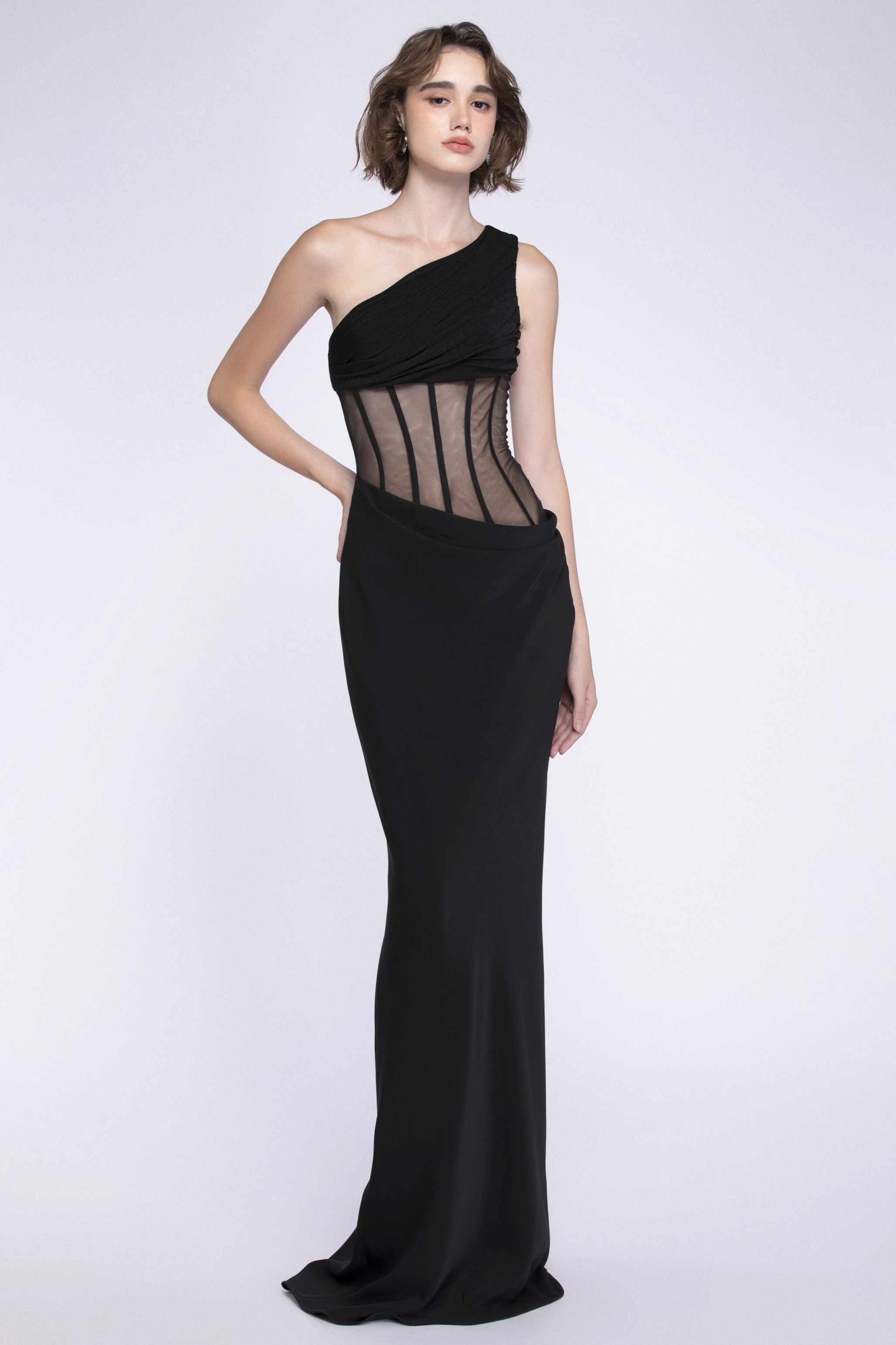 Skew Collar Corset Sleeveless Maxi Dress