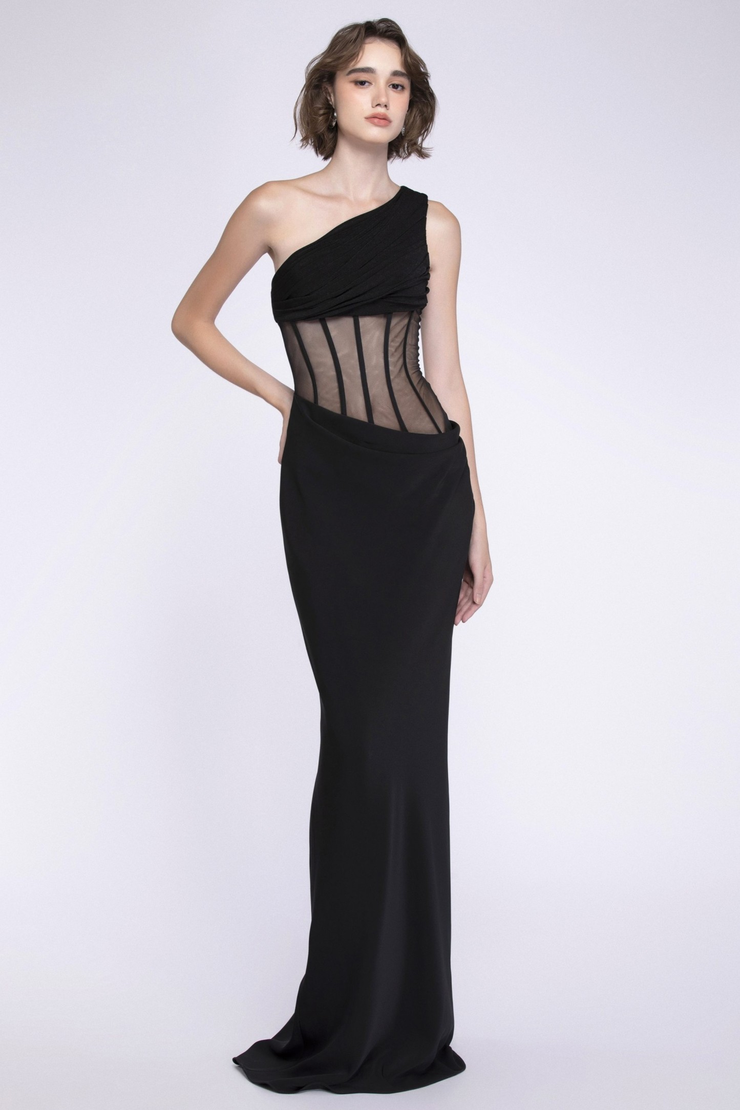 Skew Collar Corset Sleeveless Maxi Dress