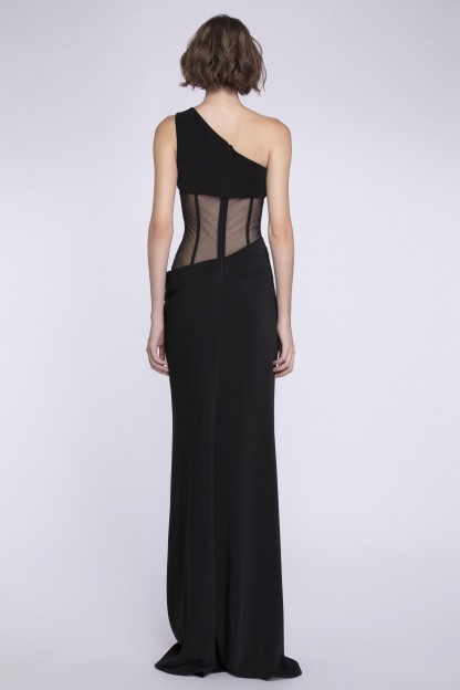 Skew Collar Corset Sleeveless Maxi Dress