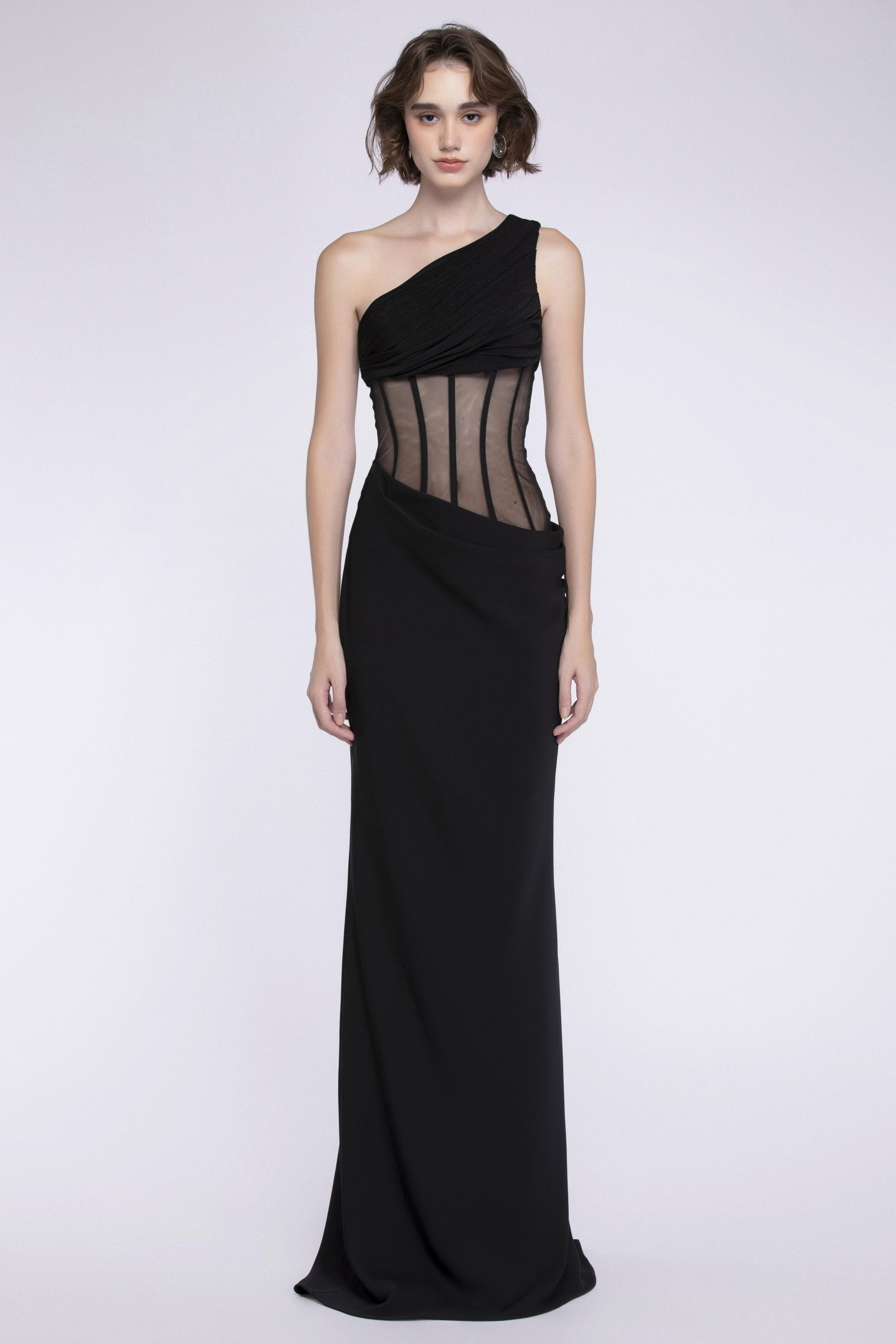 Skew Collar Corset Sleeveless Maxi Dress
