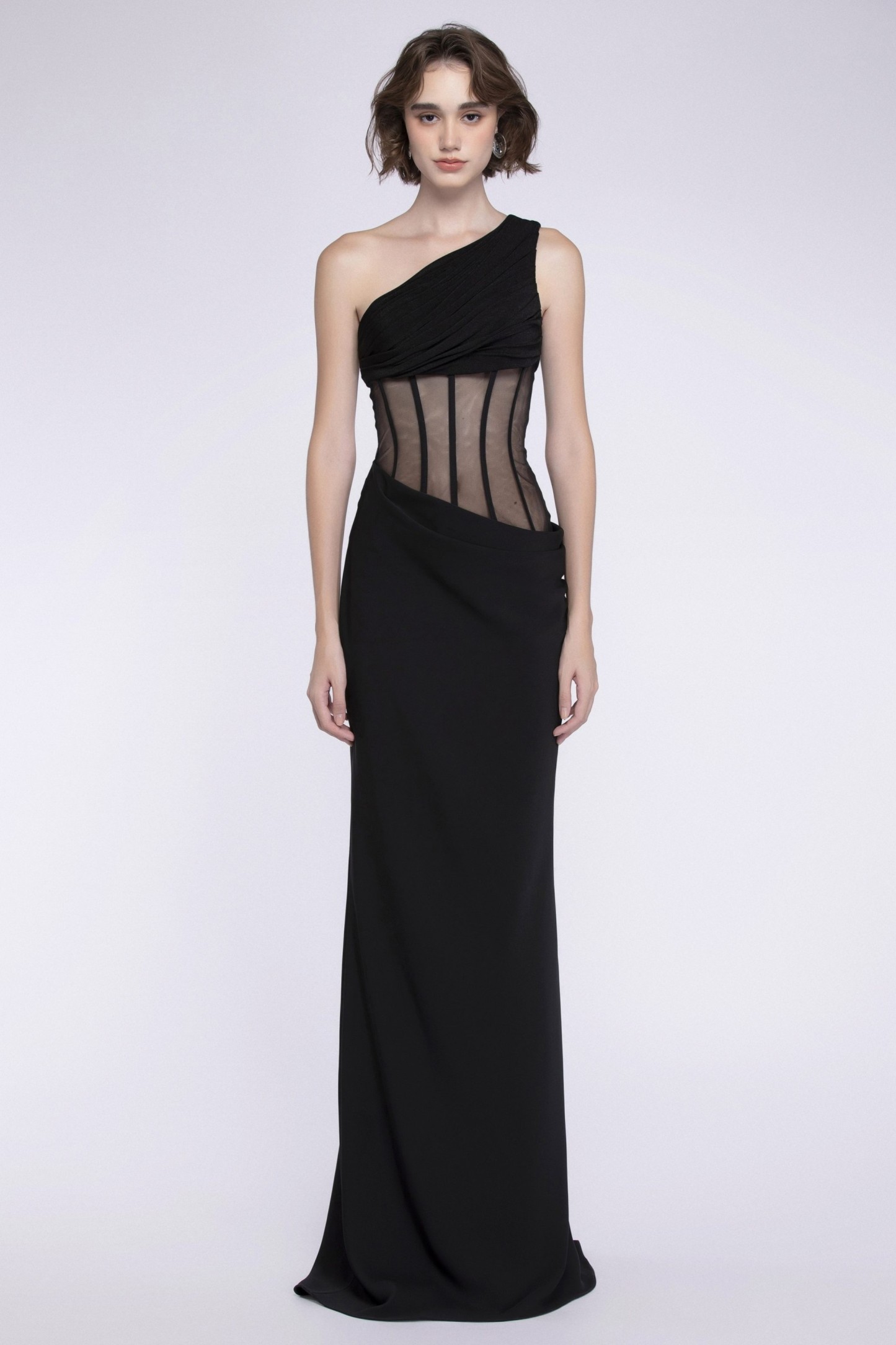 Skew Collar Corset Sleeveless Maxi Dress