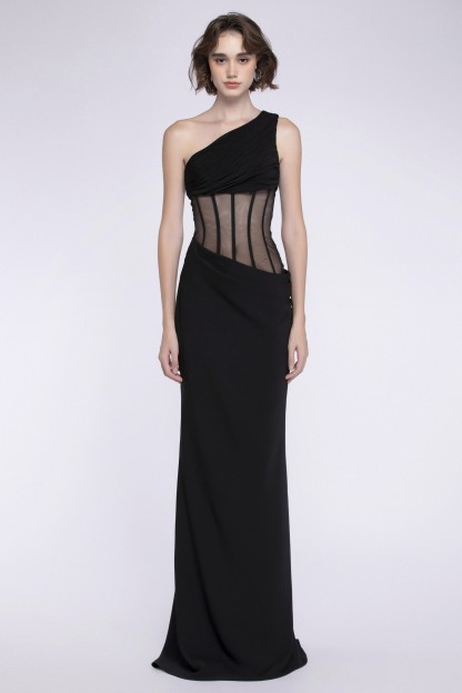 Skew Collar Corset Sleeveless Maxi Dress