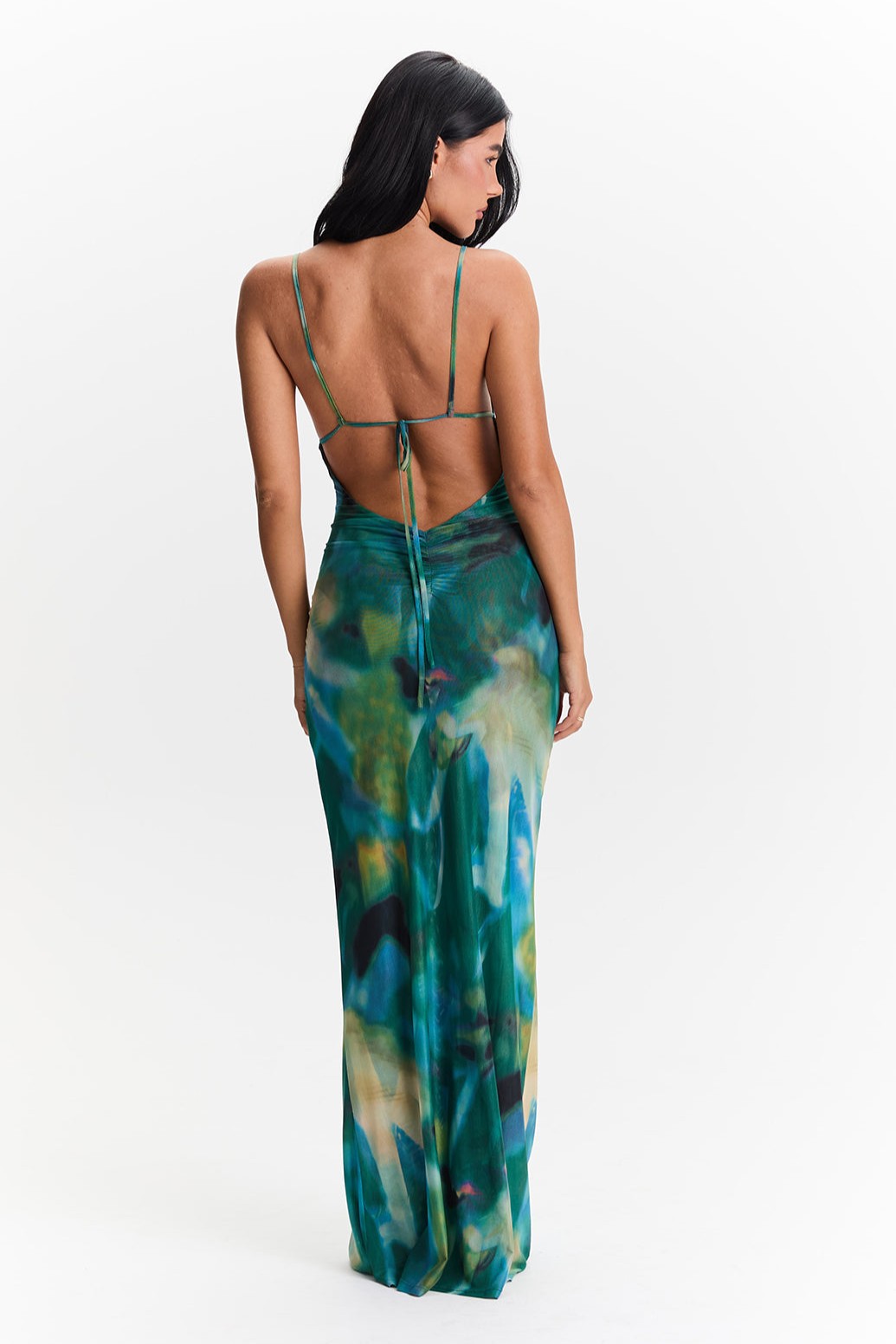 Mesh Abstract Print Sleeveless Maxi Dress