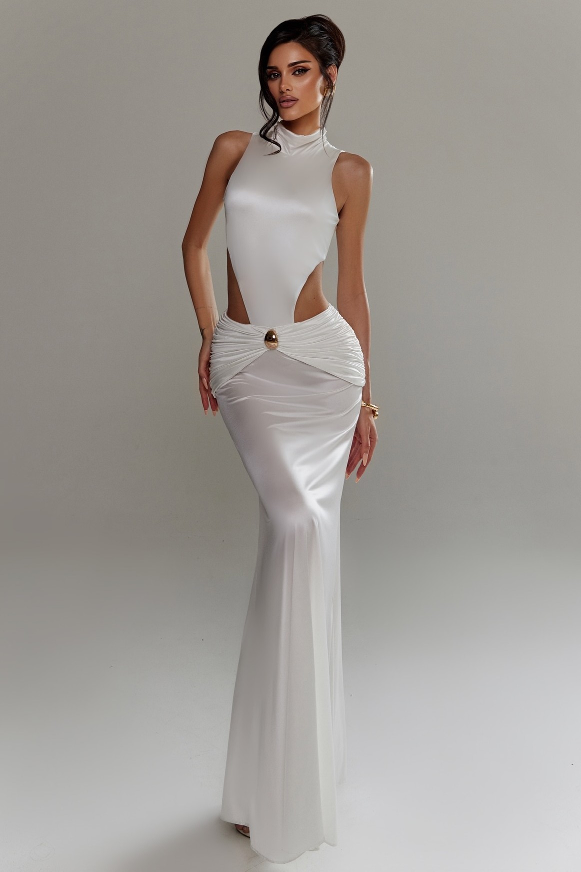 Satin High Neck Cut-Out Maxi Dress