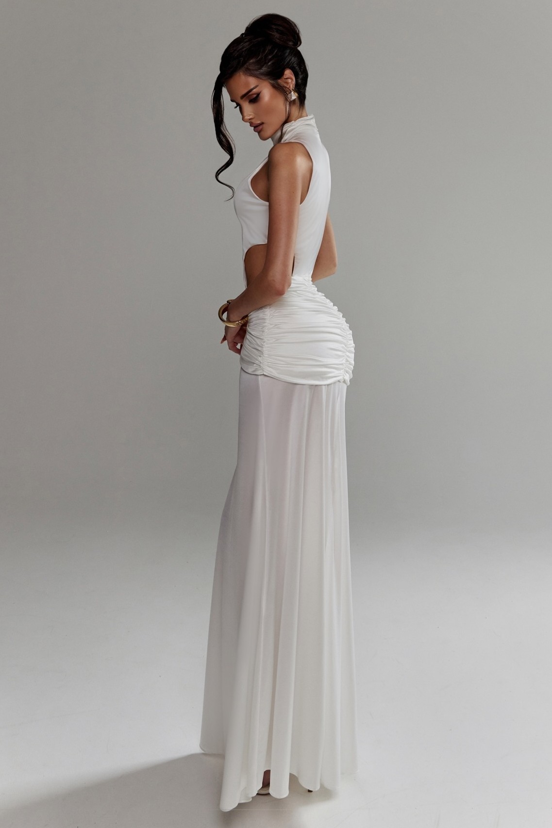 Satin High Neck Cut-Out Maxi Dress