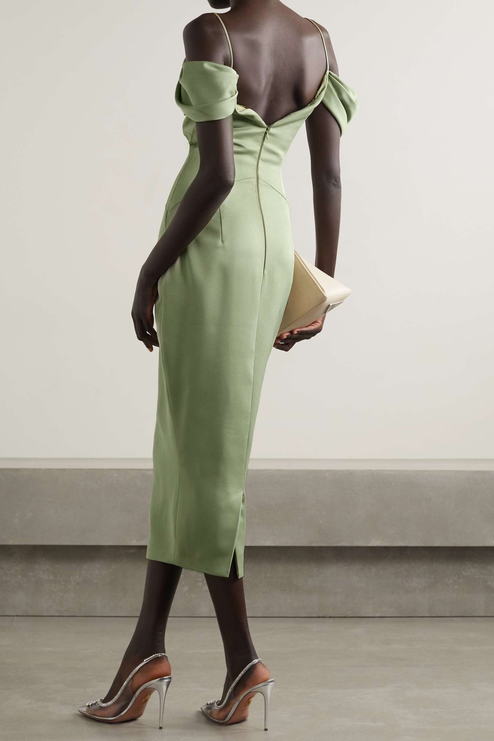 Satin Splicing Jersey Gathering Midi Dress