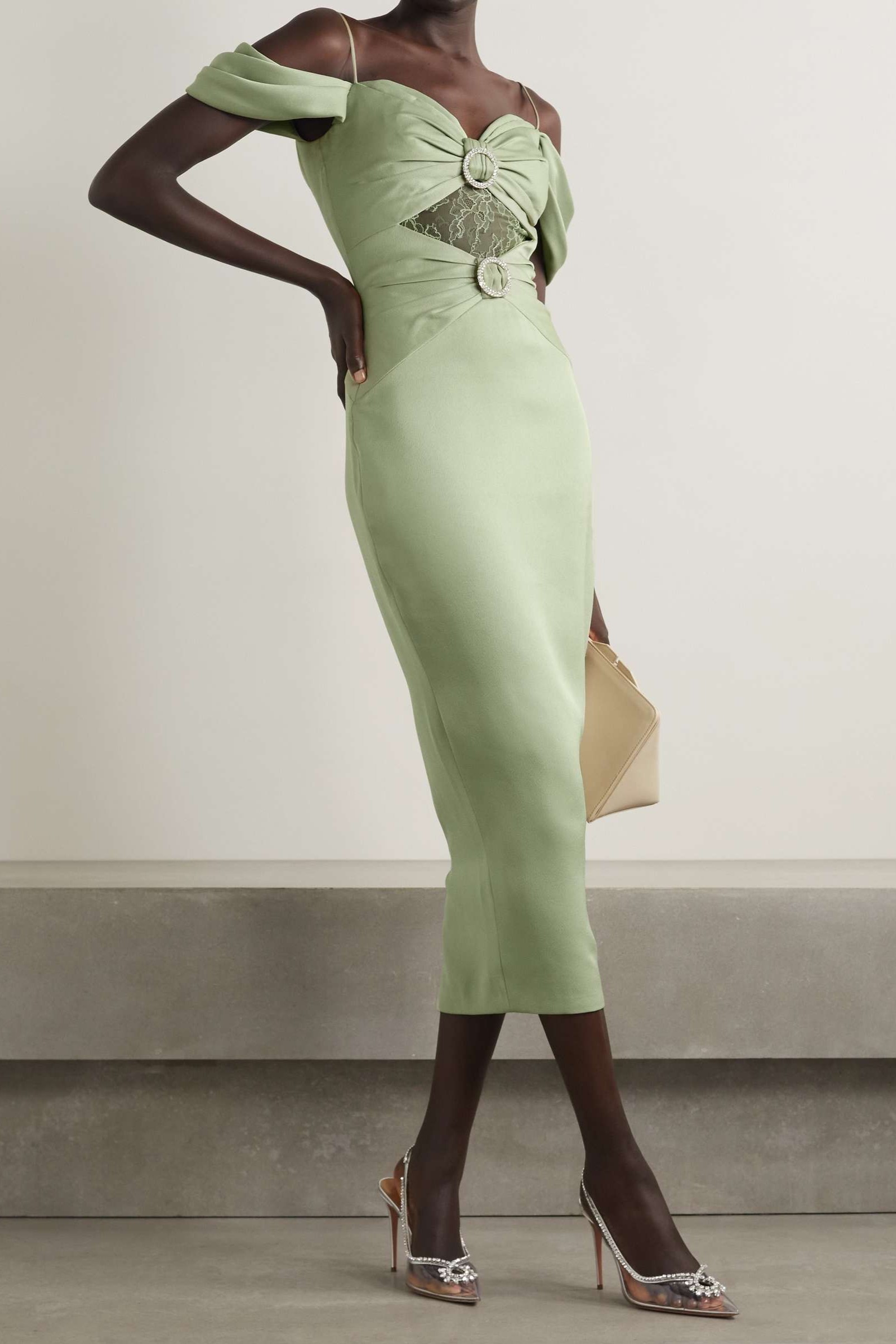 Satin Splicing Jersey Gathering Midi Dress