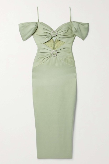 Satin Splicing Jersey Gathering Midi Dress