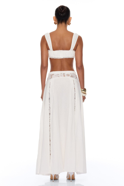 Lace Square Collar Tie-UpTop & Low Waist Maxi Skirt Set