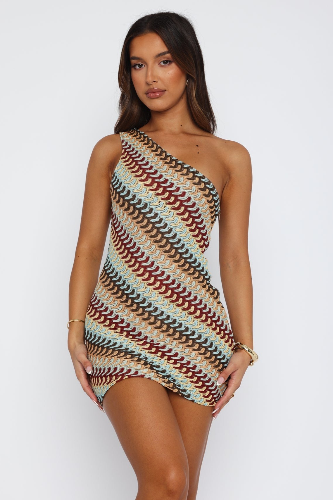 Crochet Skew Collar Sleeveless Mini Dress