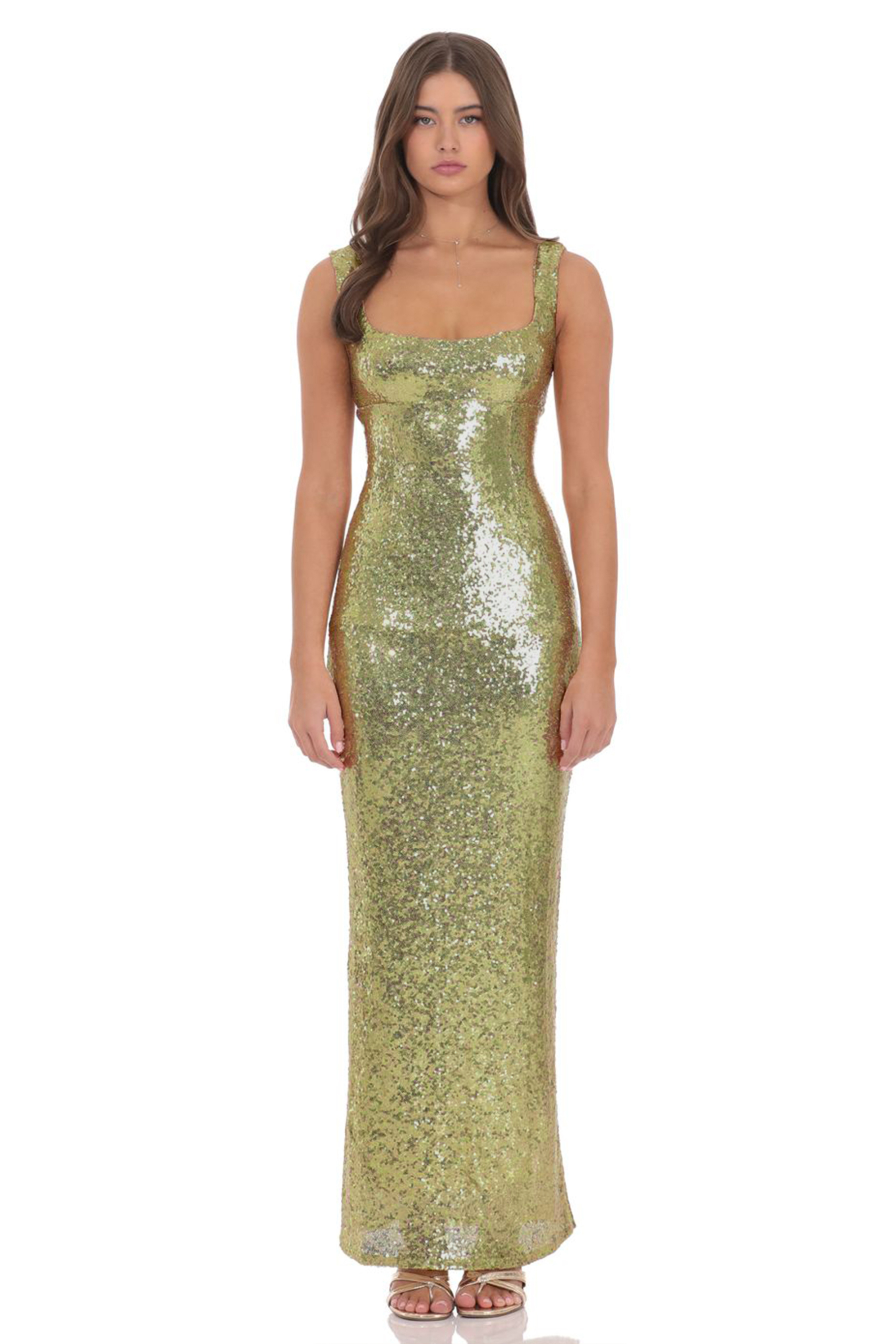 Sequin Backless Tie-Up Maxi Dress
