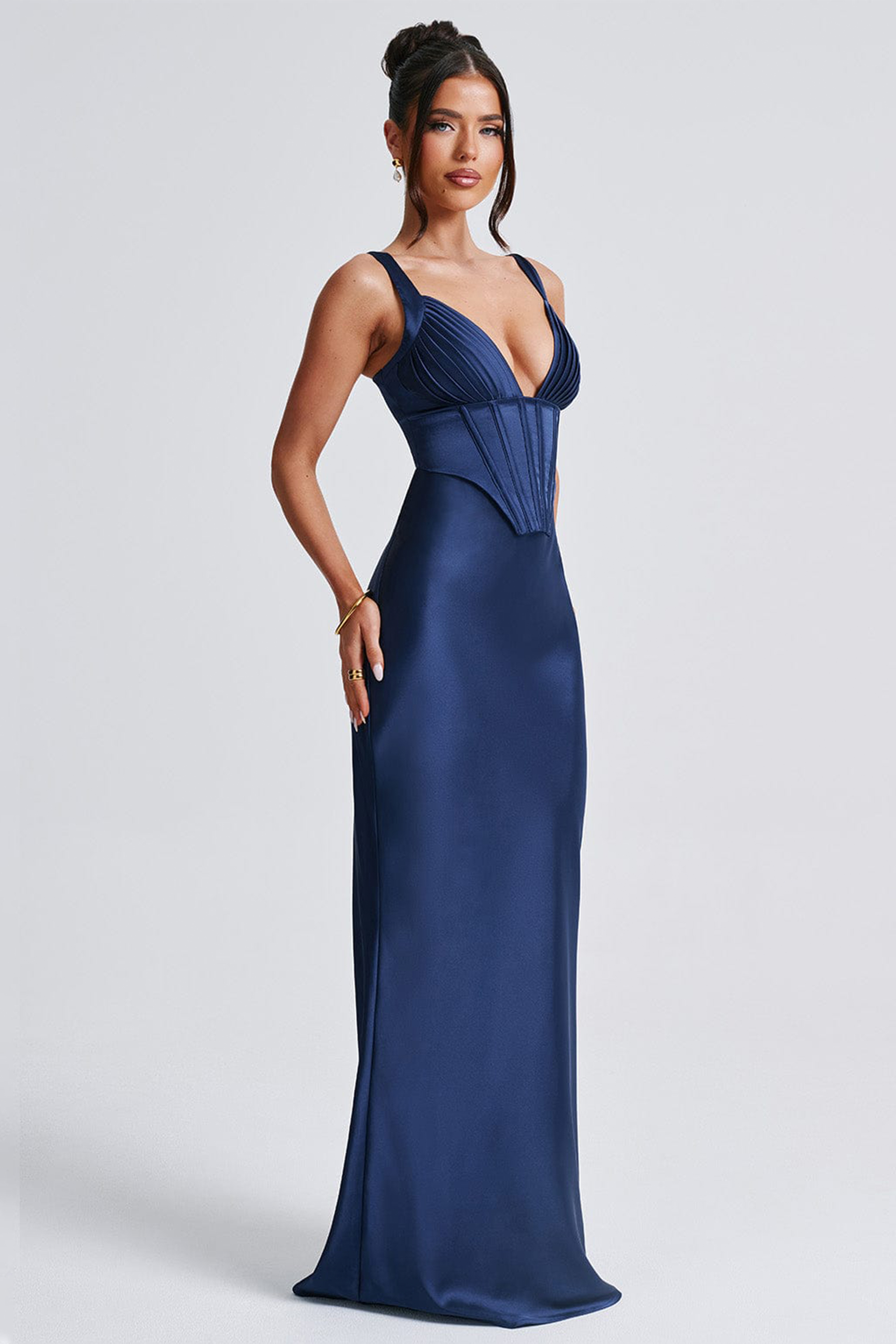 Satin Pleated Corset Maxi Dress