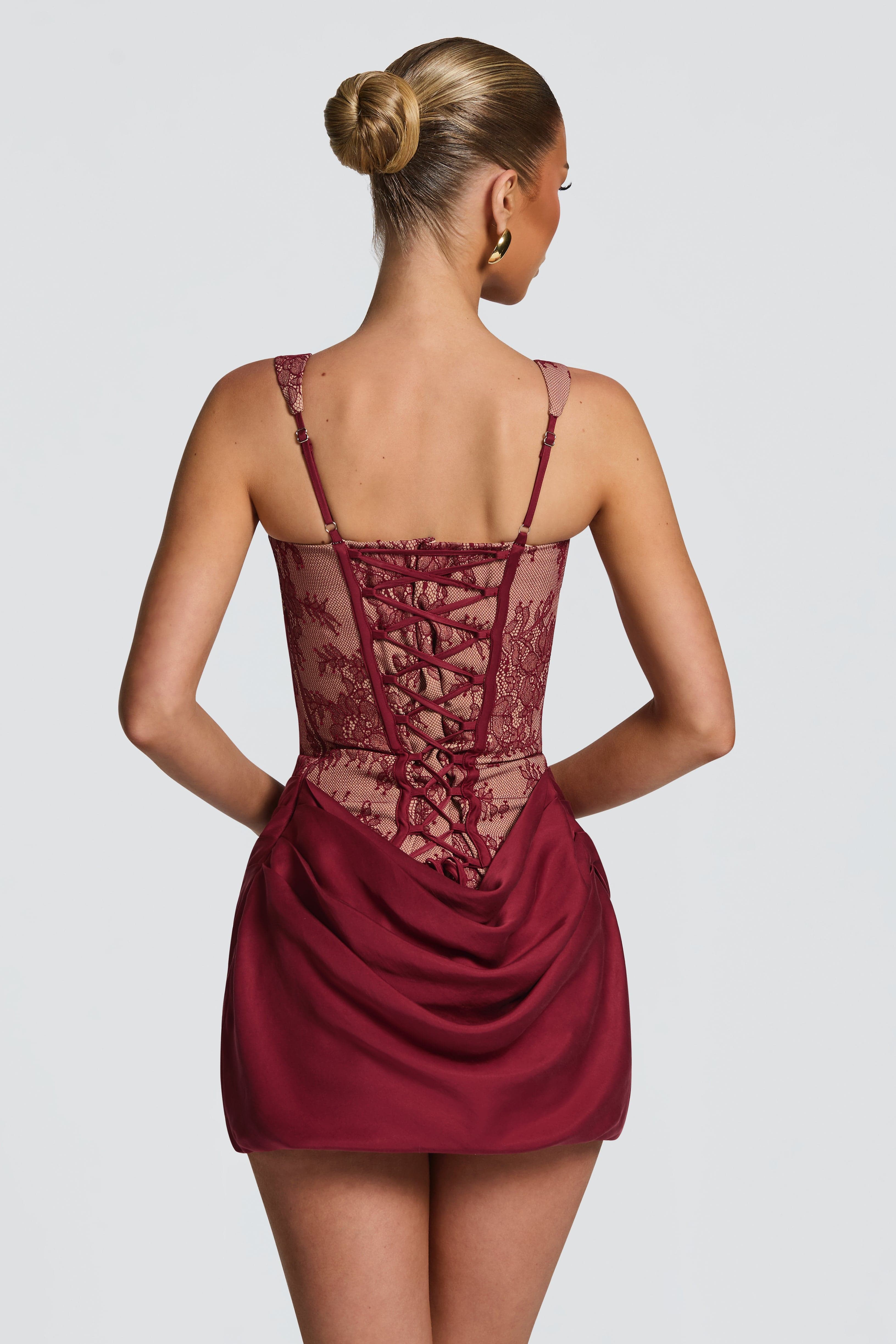 Lace Corset Tie-Up Mini Dress