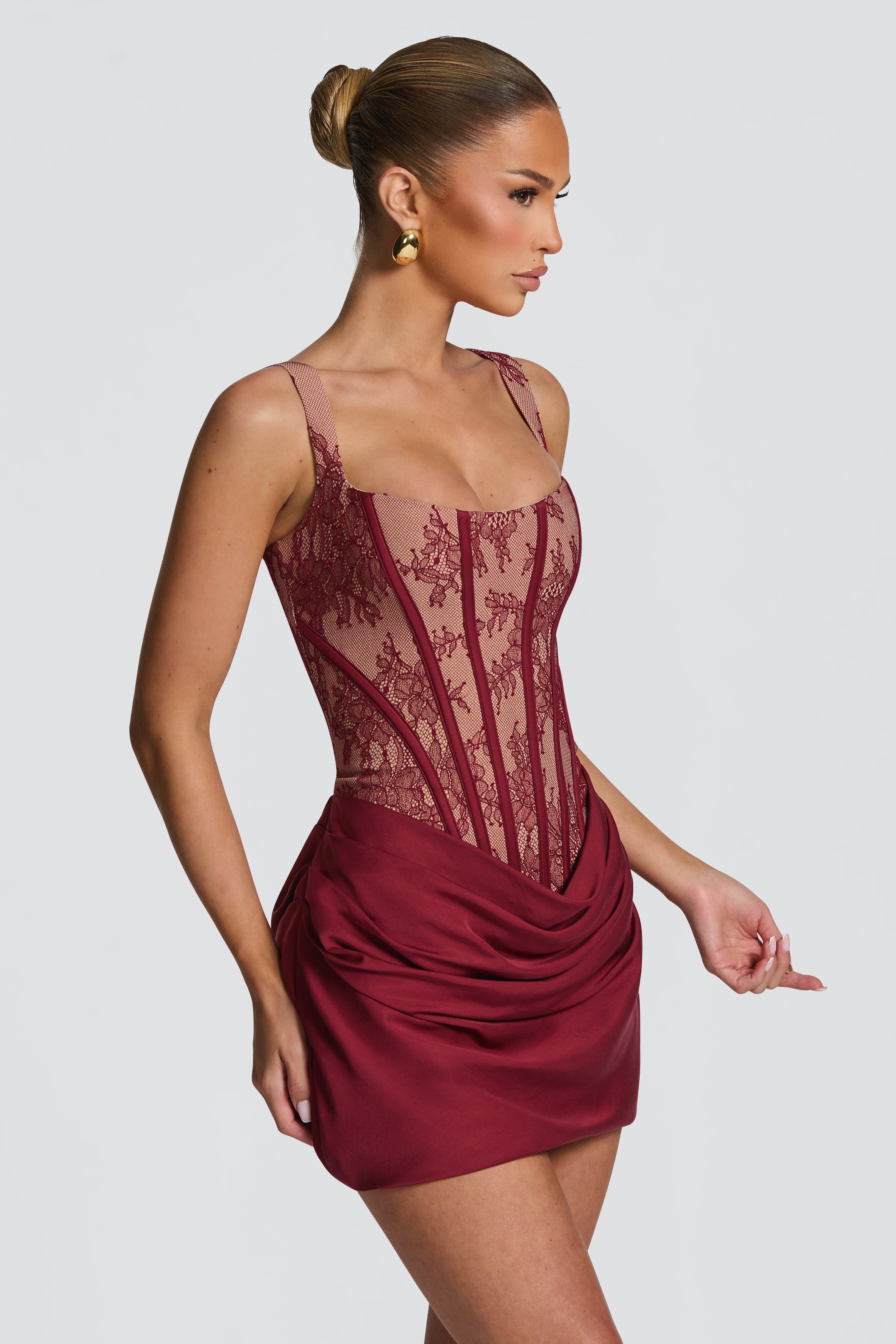 Lace Corset Tie-Up Mini Dress