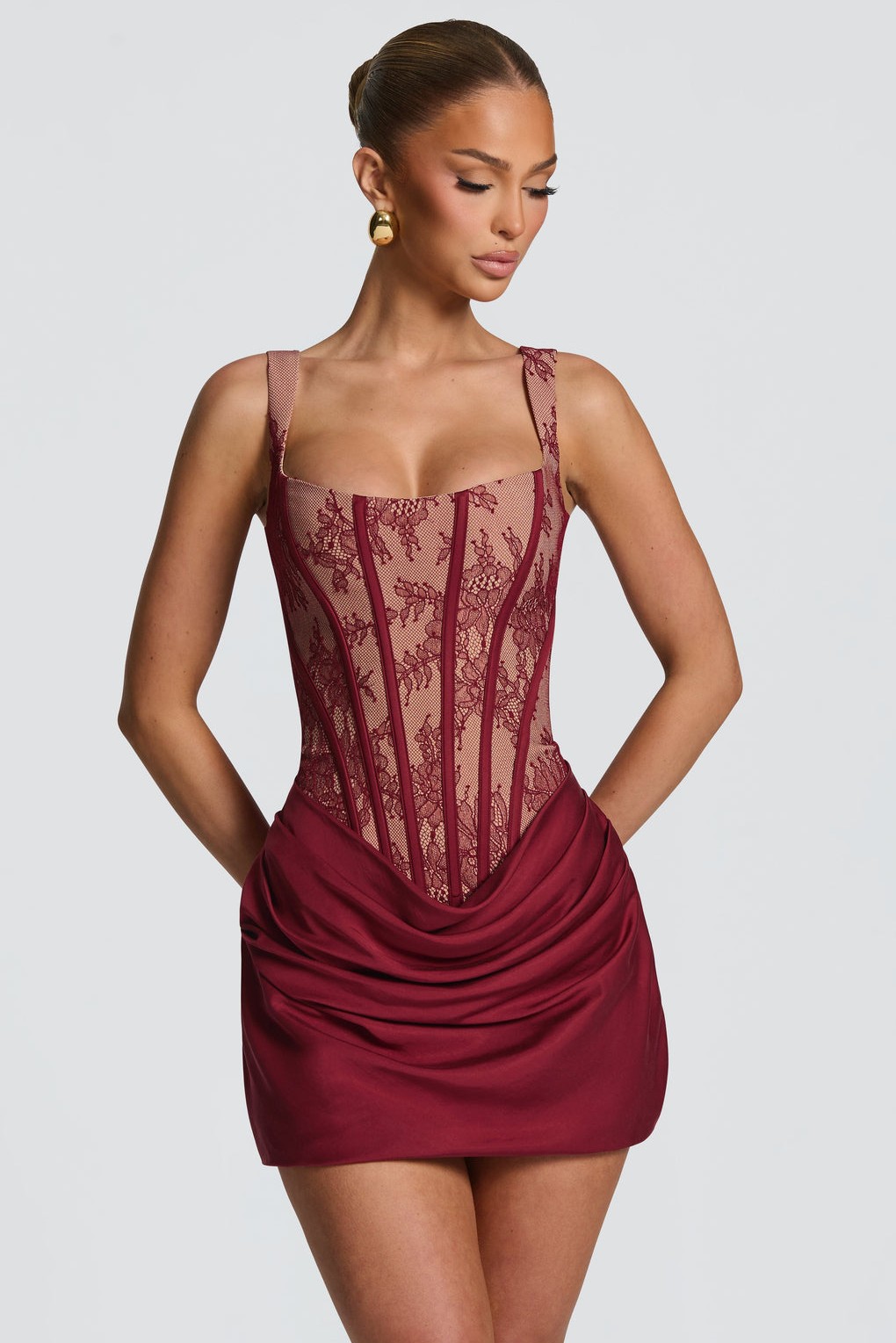 Lace Corset Tie-Up Mini Dress