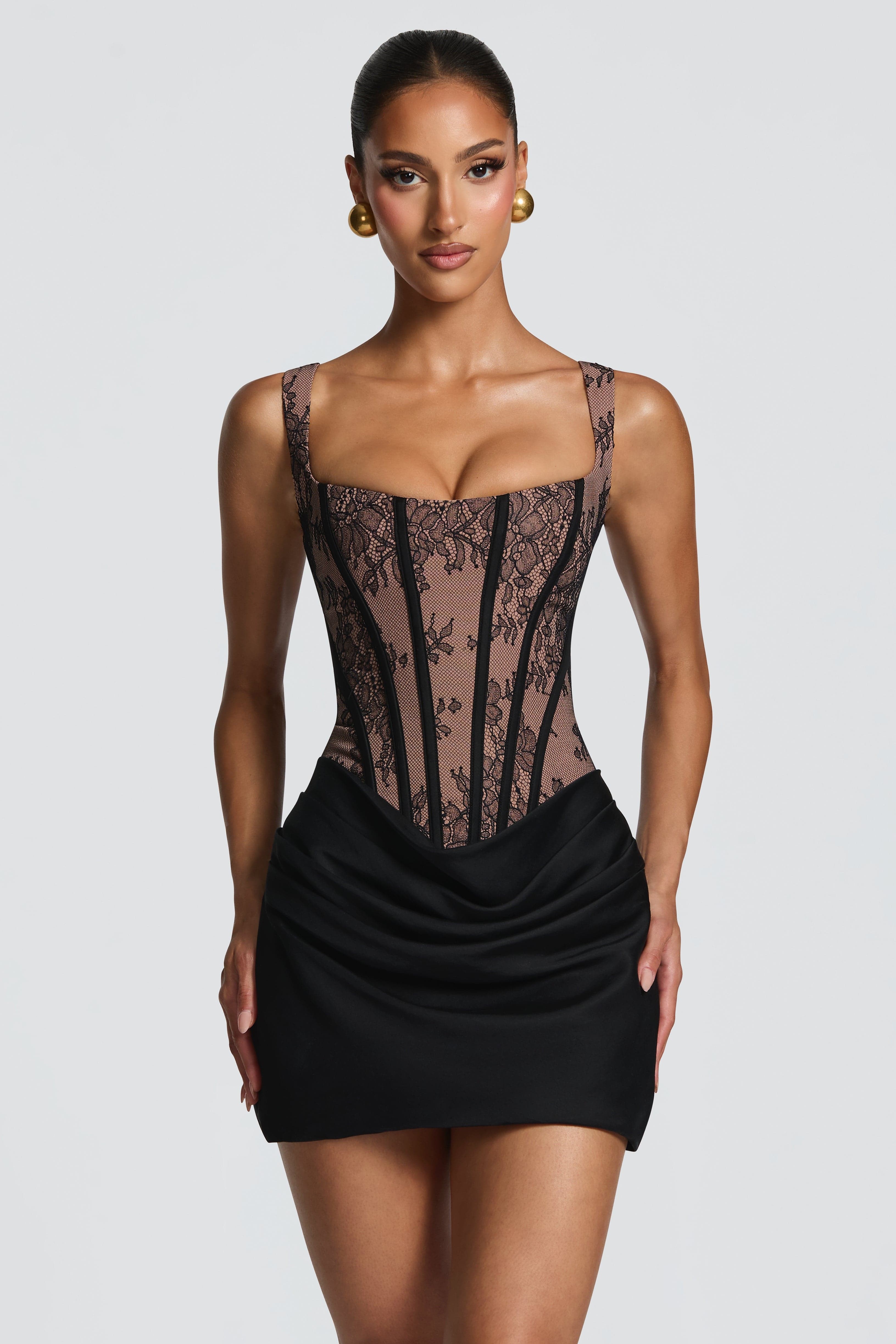 Lace Corset Tie-Up Mini Dress