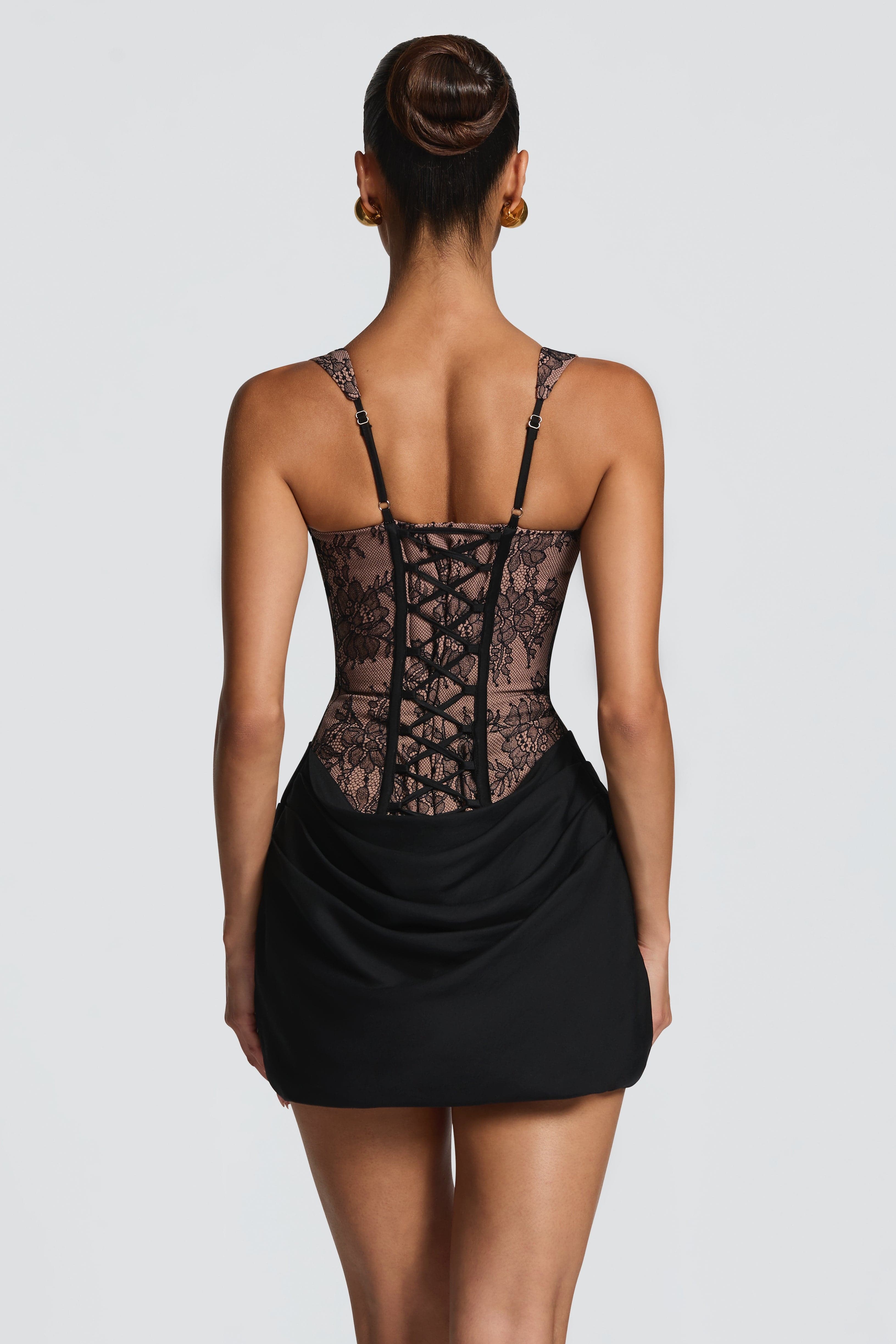 Lace Corset Tie-Up Mini Dress