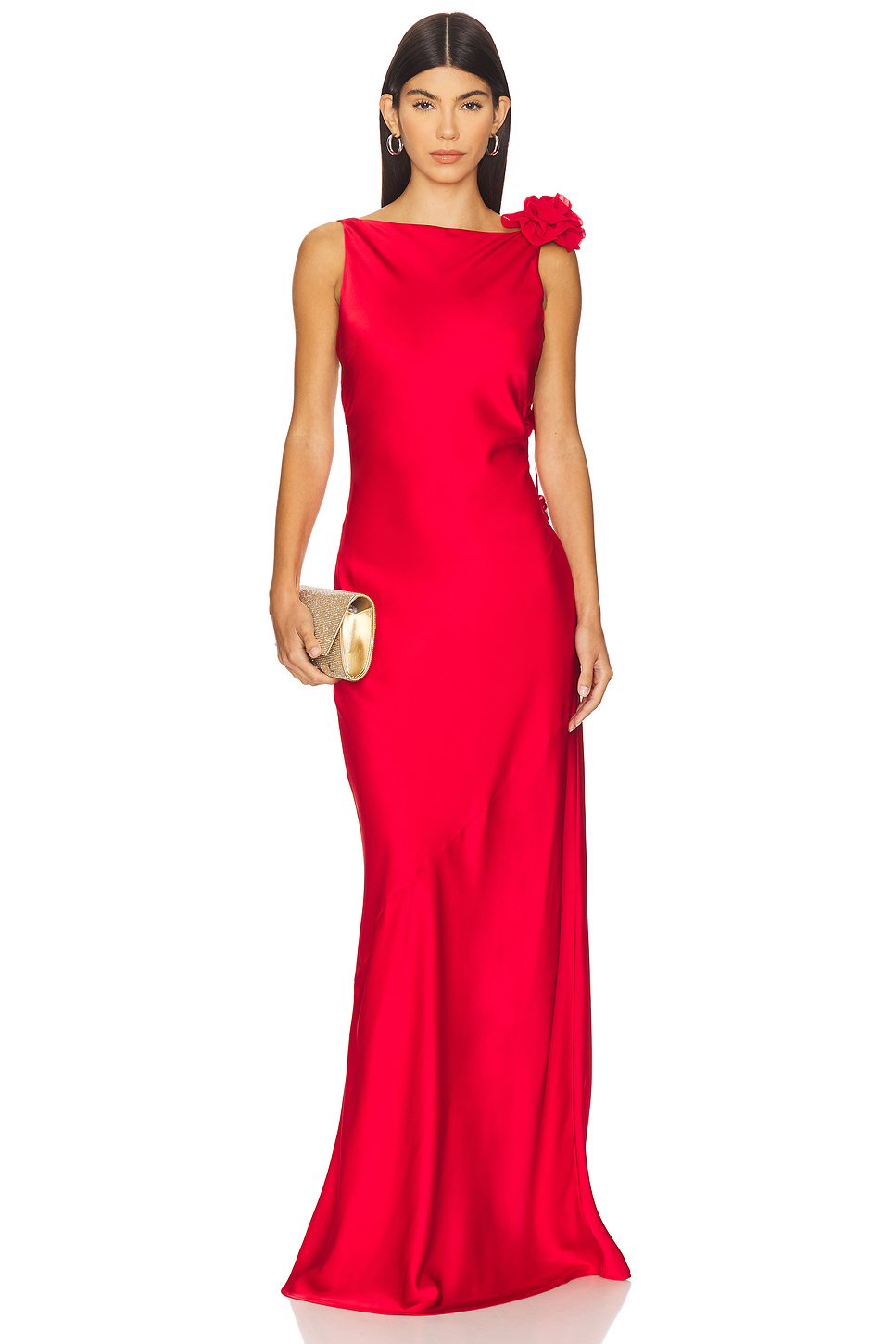 3D Flower Satin Solid Maxi Dress