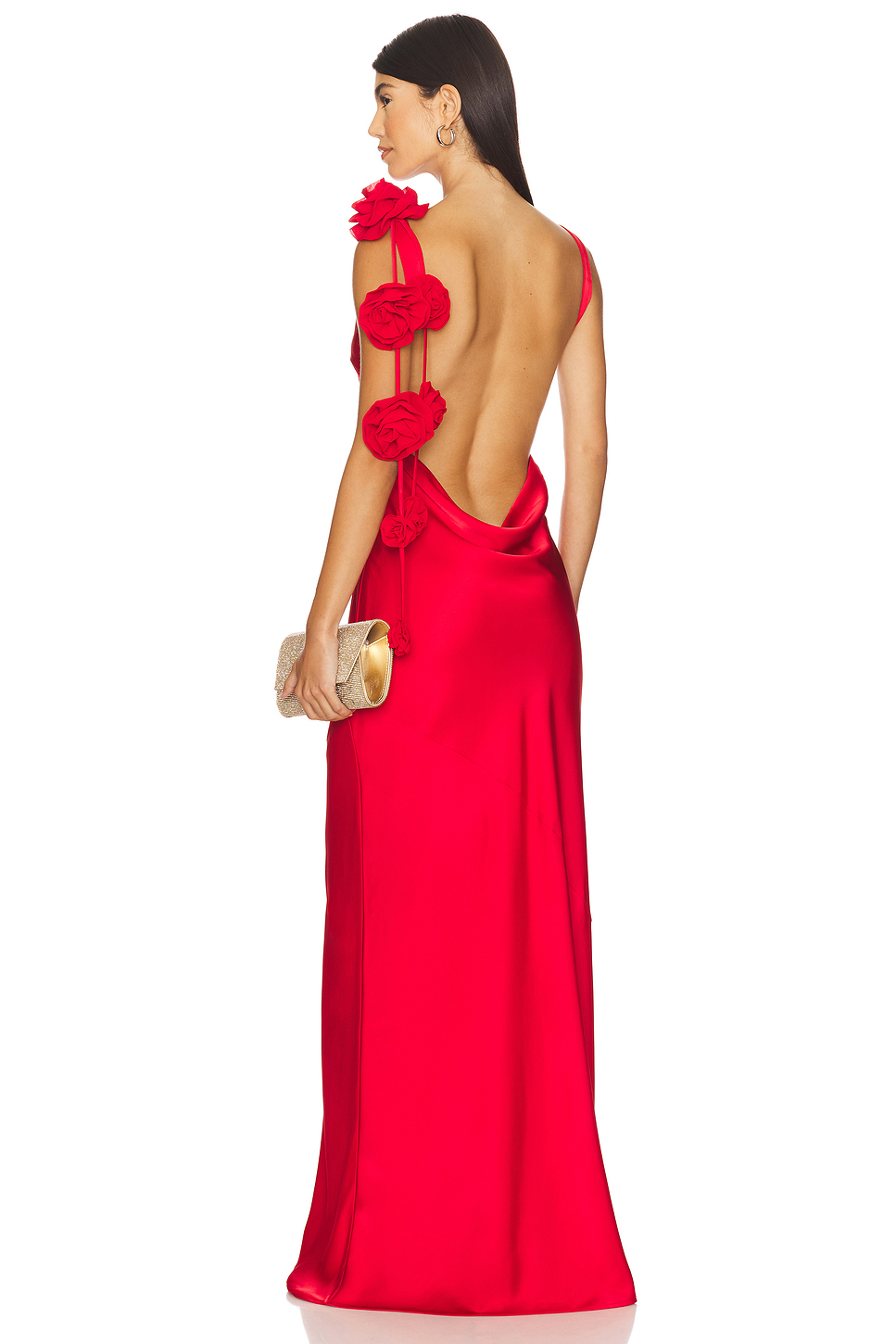 3D Flower Satin Solid Maxi Dress