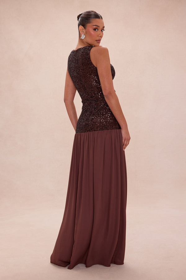 3D Flower Sequin Cut-Out Maxi Dress
