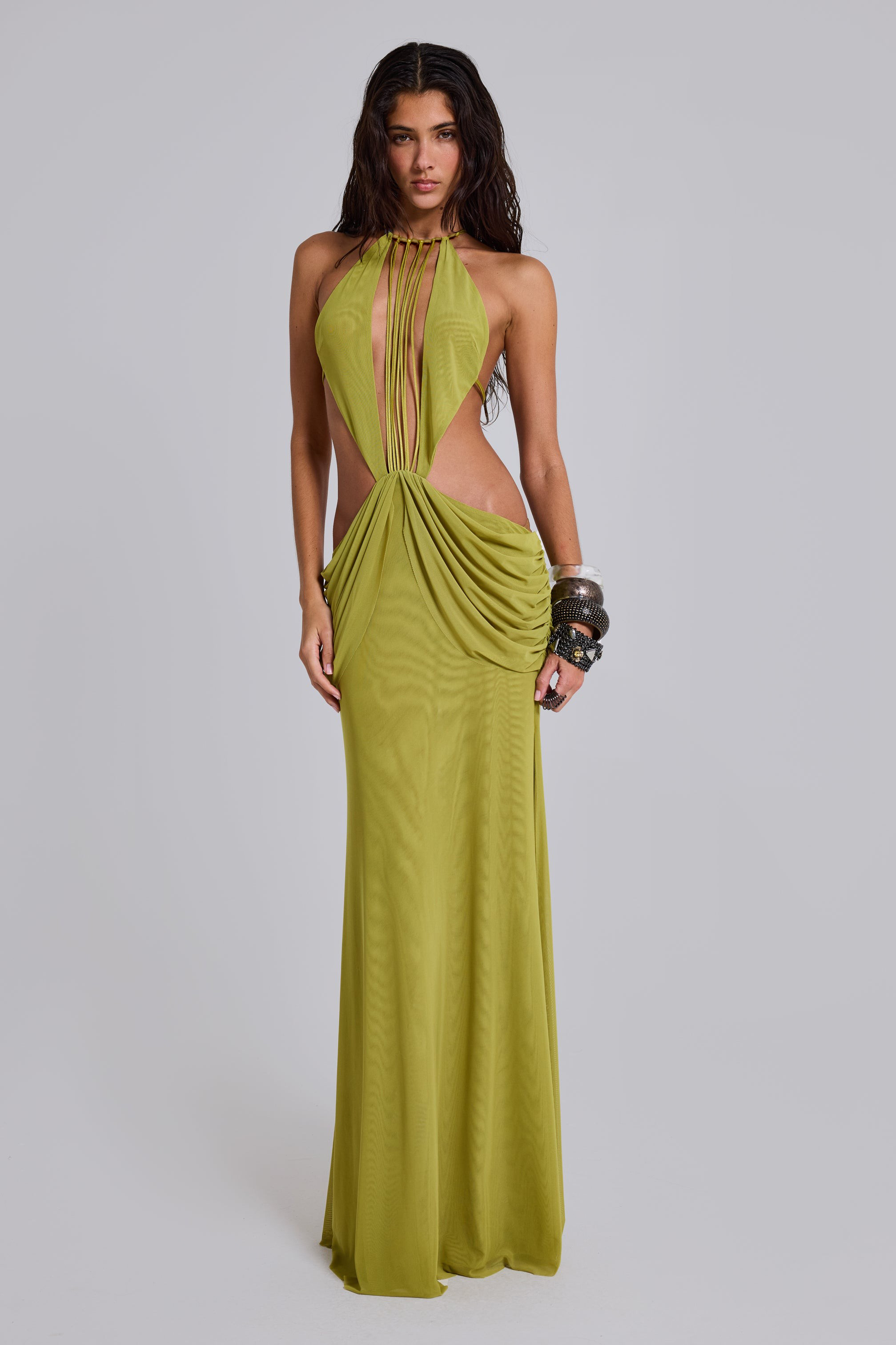 Mesh Cut-Out Backless Maxi Dress