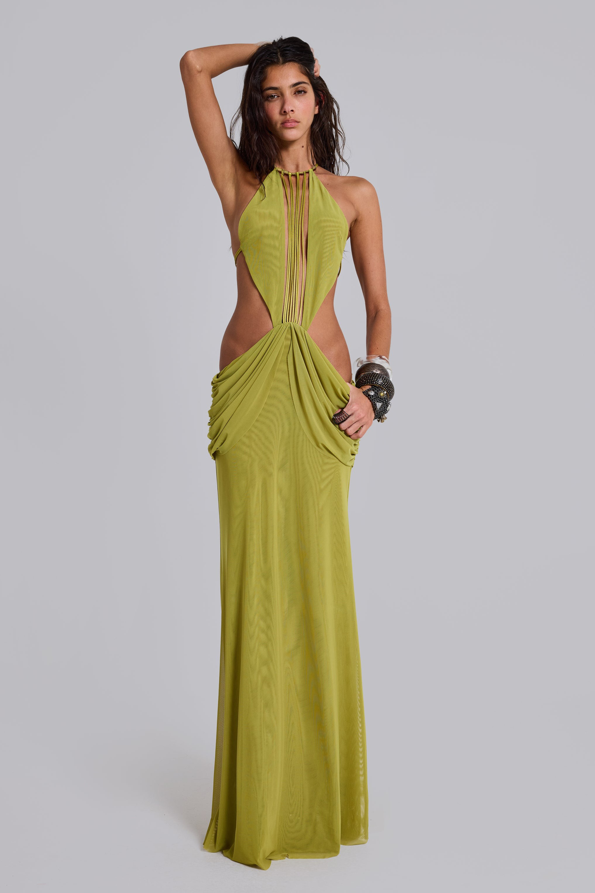 Mesh Cut-Out Backless Maxi Dress