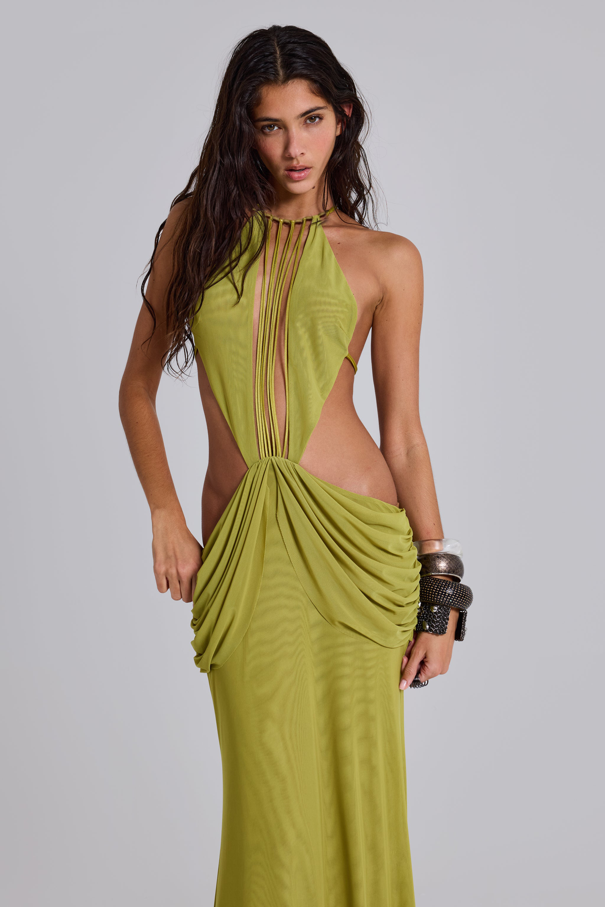 Mesh Cut-Out Backless Maxi Dress