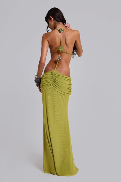 Mesh Cut-Out Backless Maxi Dress