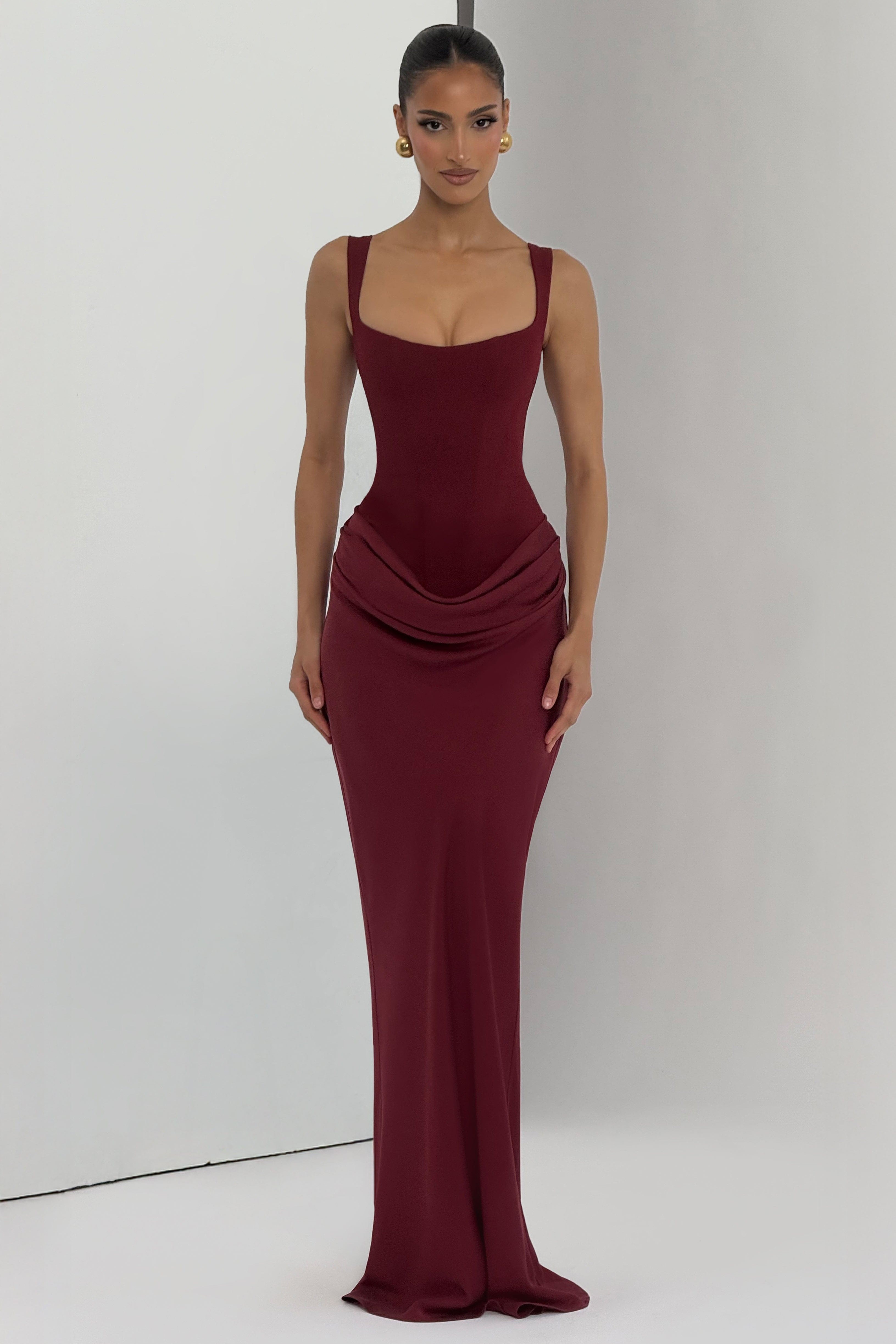 Satin Tie-Up Corset Maxi Dress