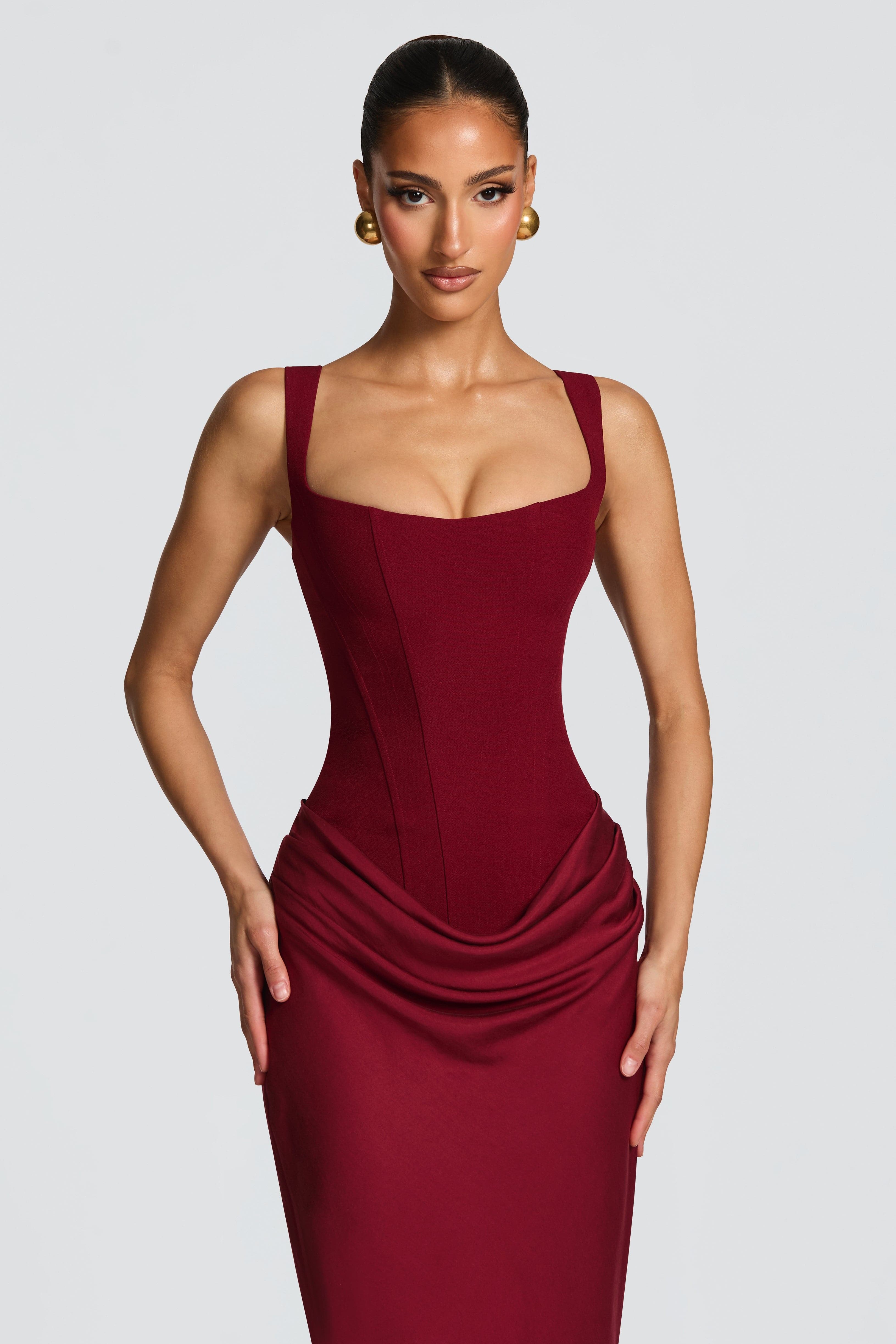 Satin Tie-Up Corset Maxi Dress