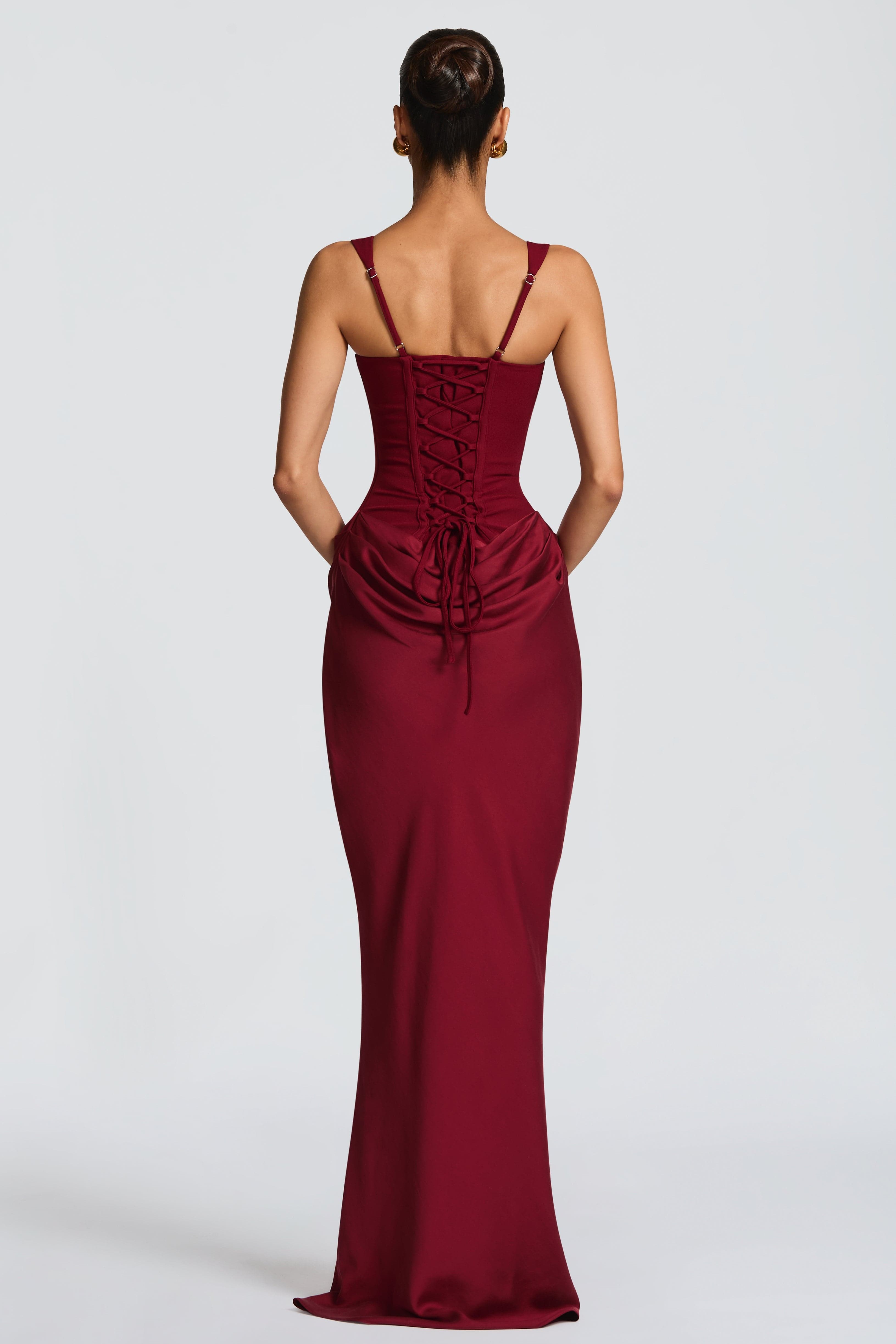 Satin Tie-Up Corset Maxi Dress