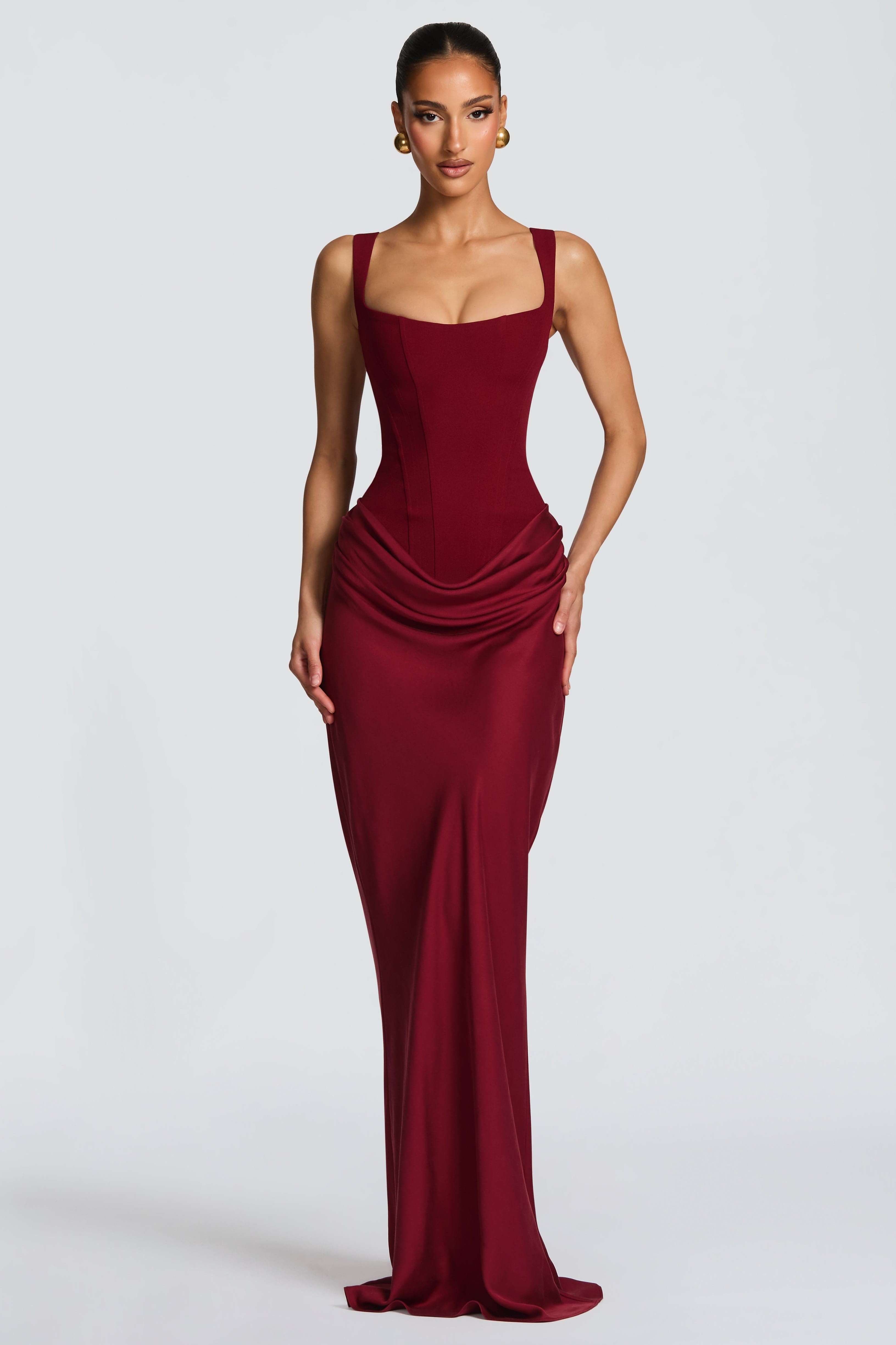 Satin Tie-Up Corset Maxi Dress