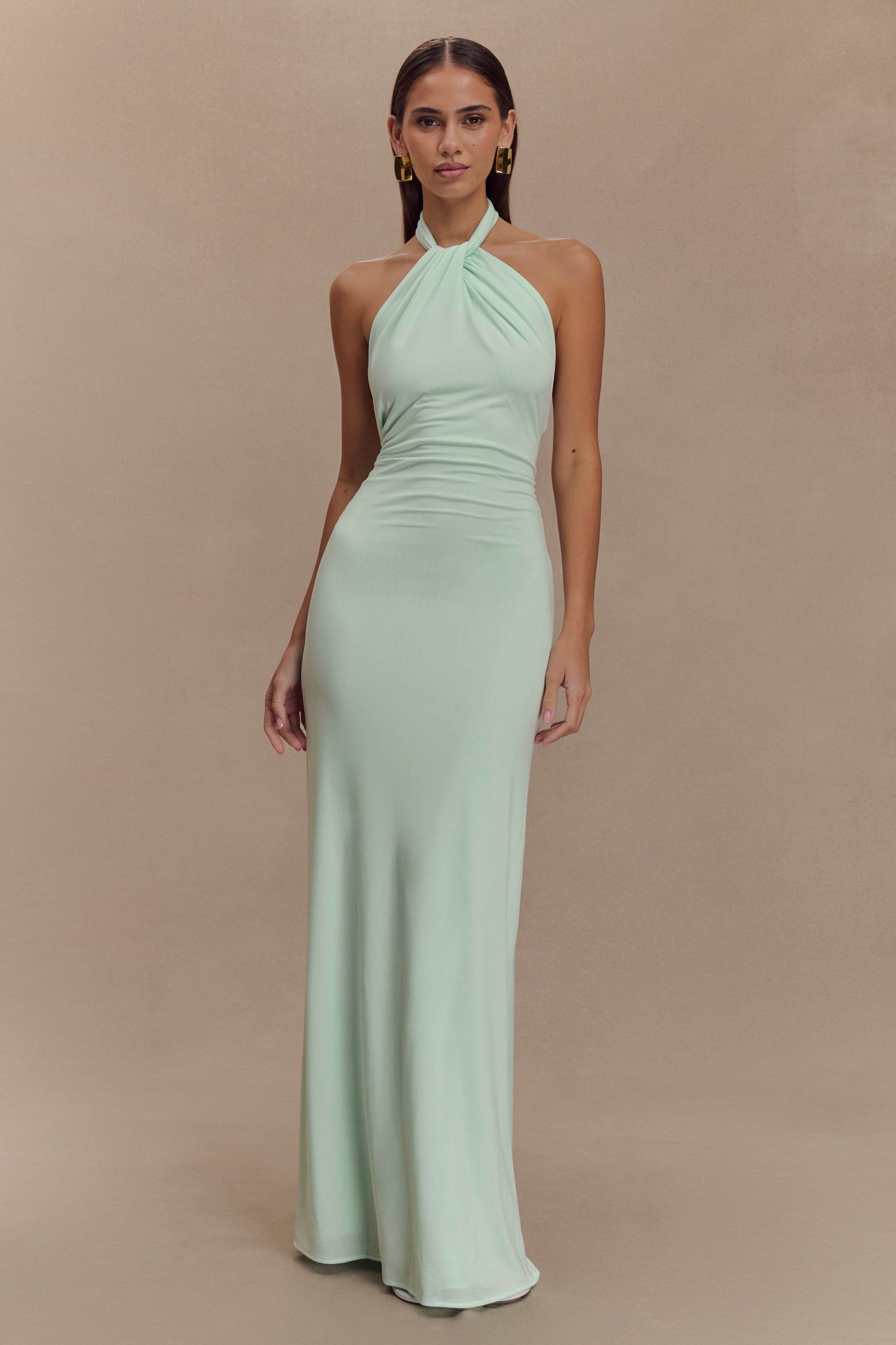 Jersey Halter Neck Knotted Maxi Dress