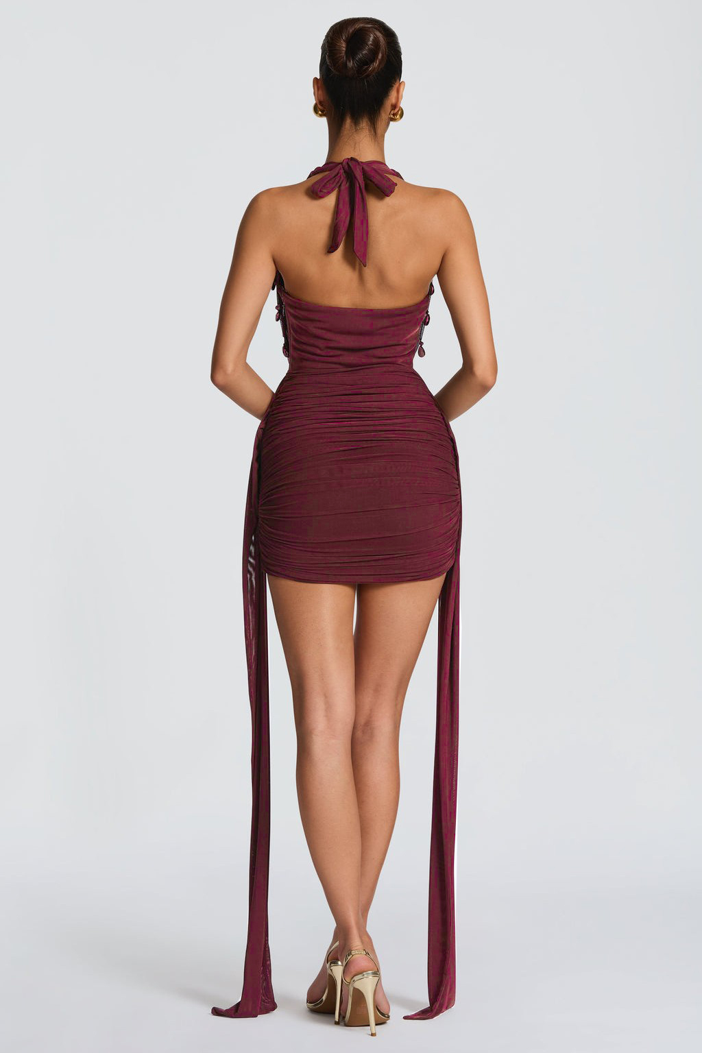 Swing Collar Halter Neck Draped Mini Dress
