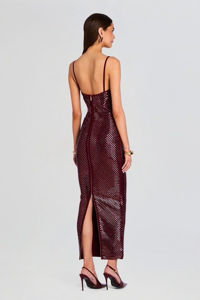 Rhinestone Square Collar Sleeveless Midi Dress
