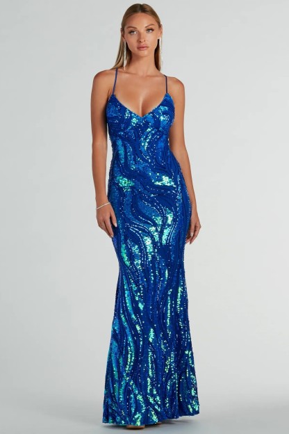 Sequin V-Neck Sleeveless Maxi Dress