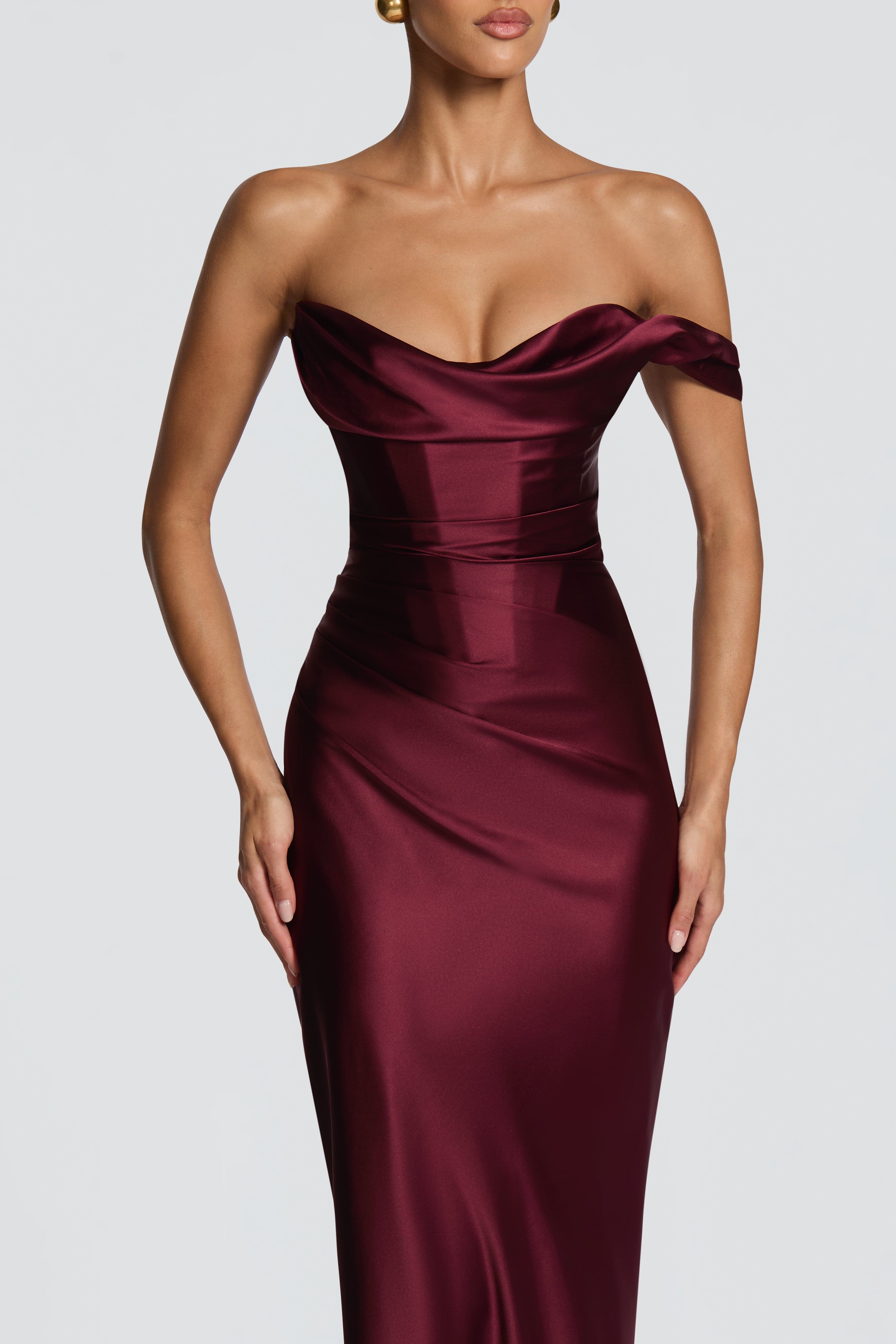 Satin Corset Lace-Up Maxi Dress