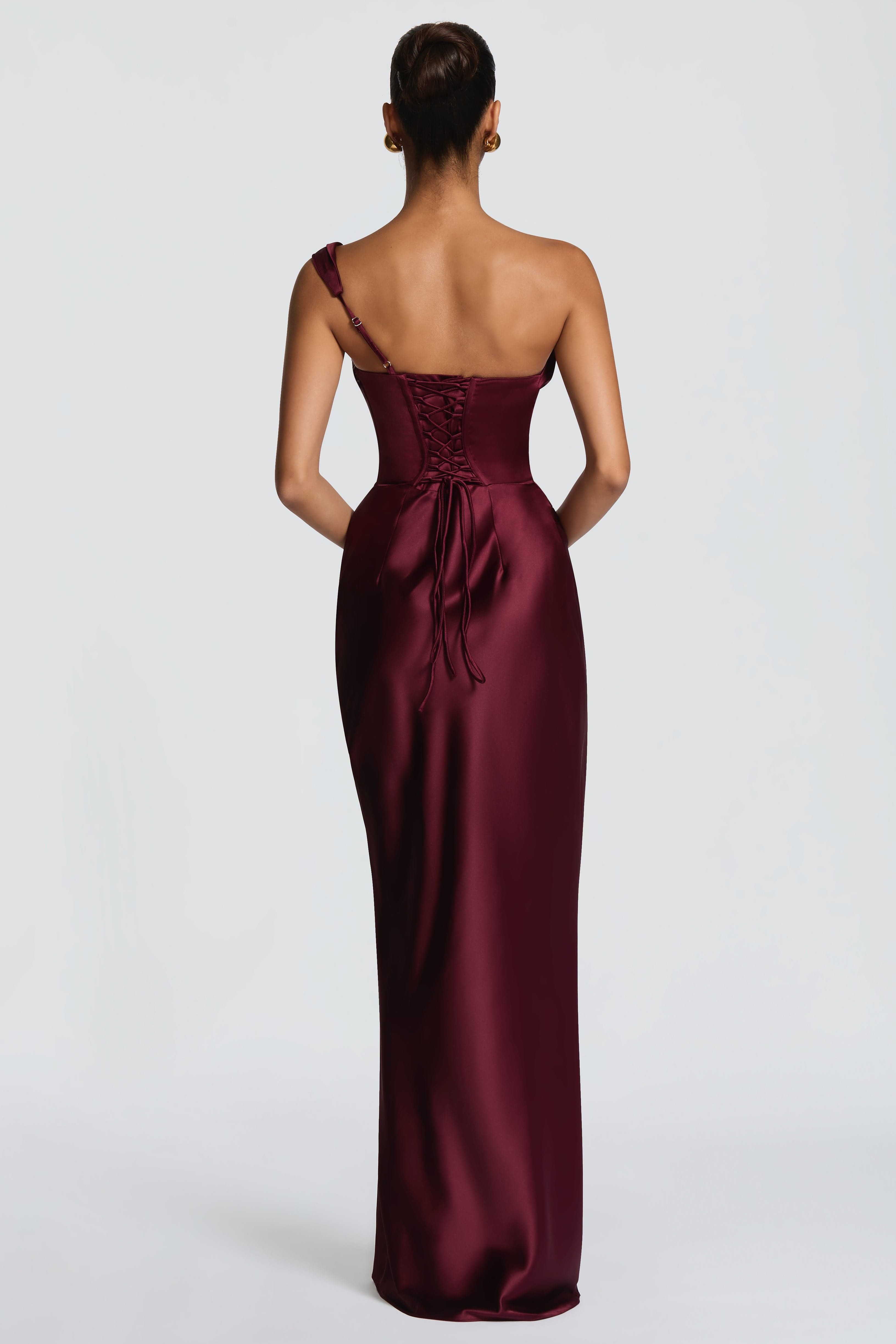 Satin Corset Lace-Up Maxi Dress
