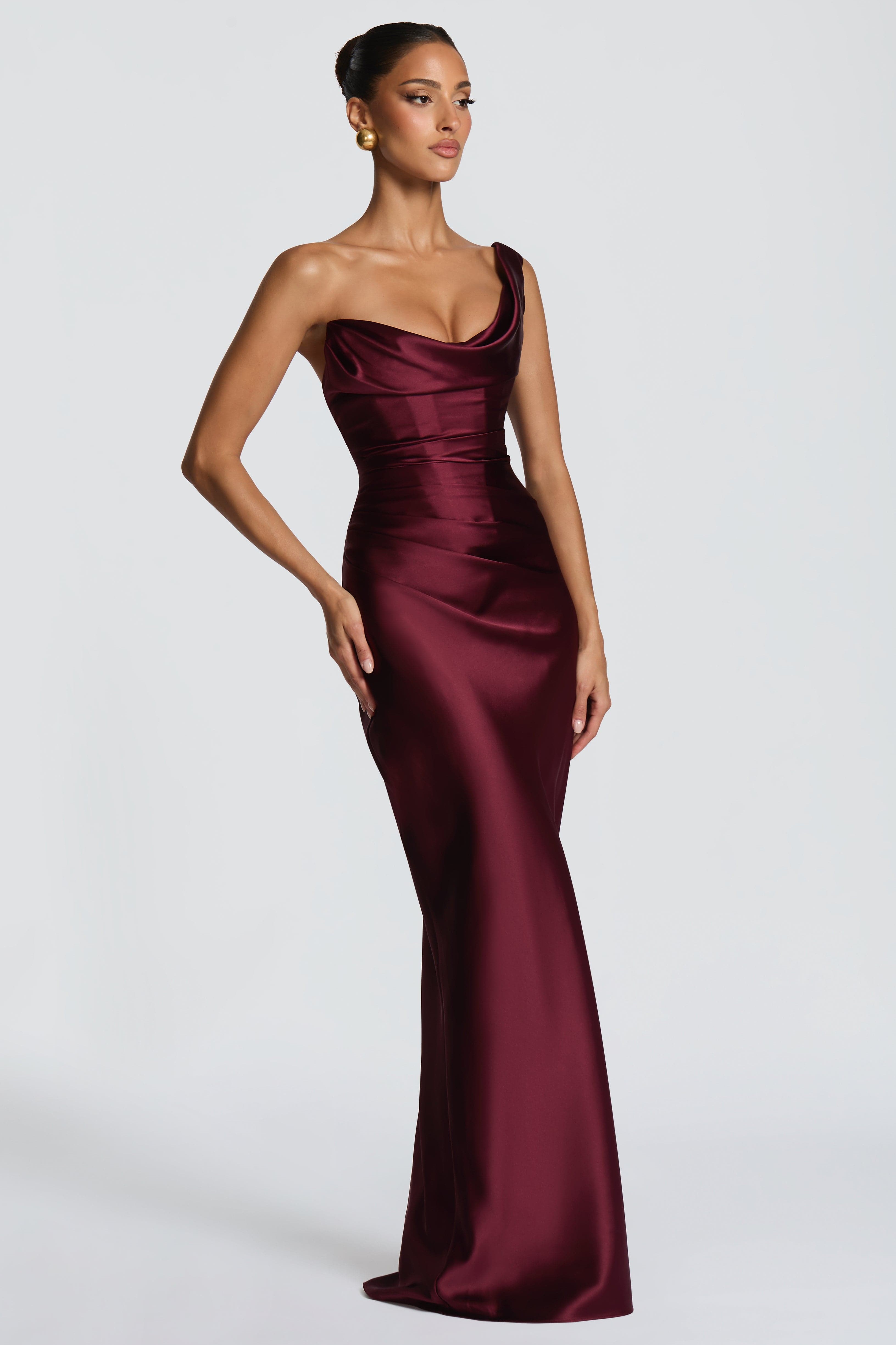 Satin Corset Lace-Up Maxi Dress