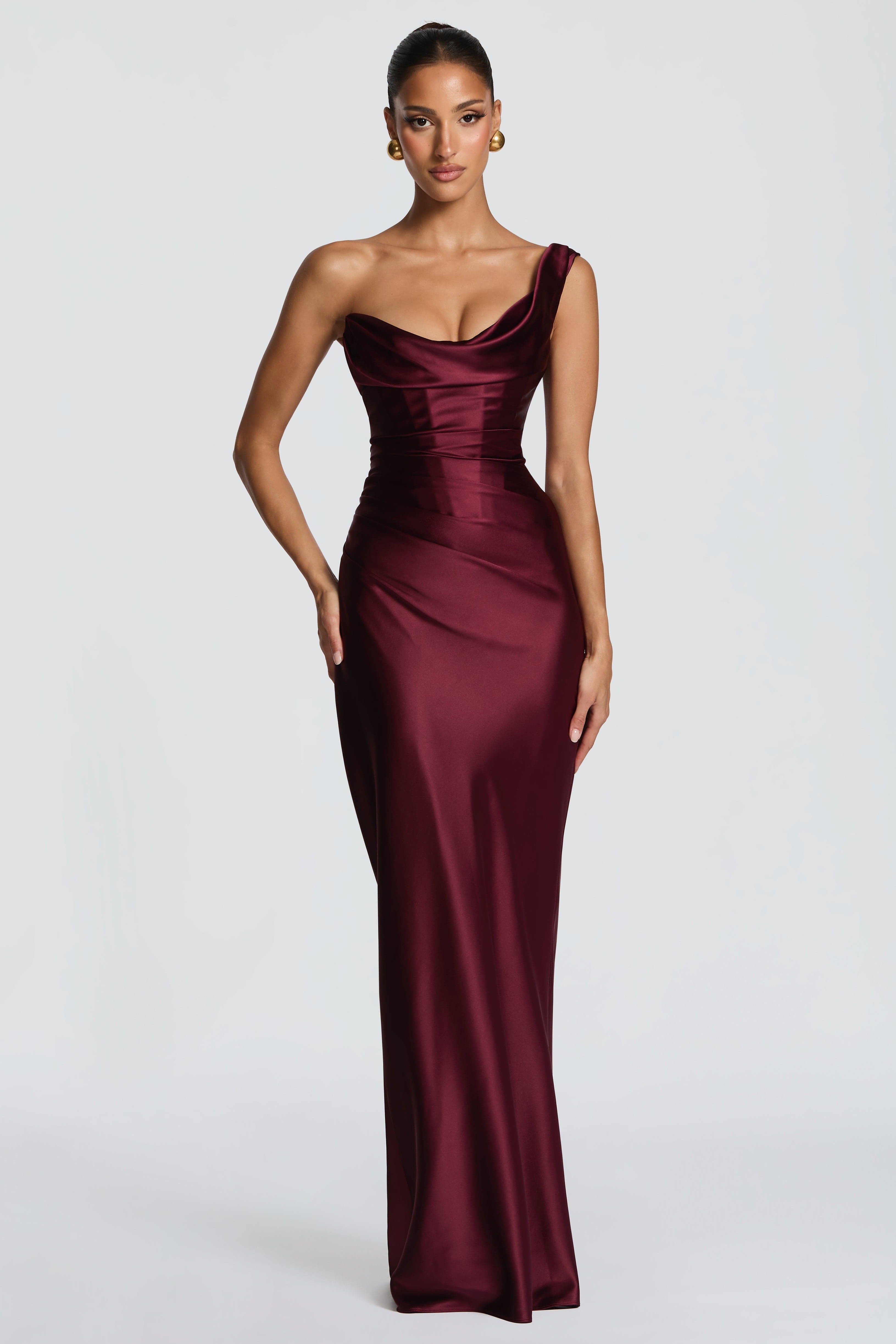 Satin Corset Lace-Up Maxi Dress