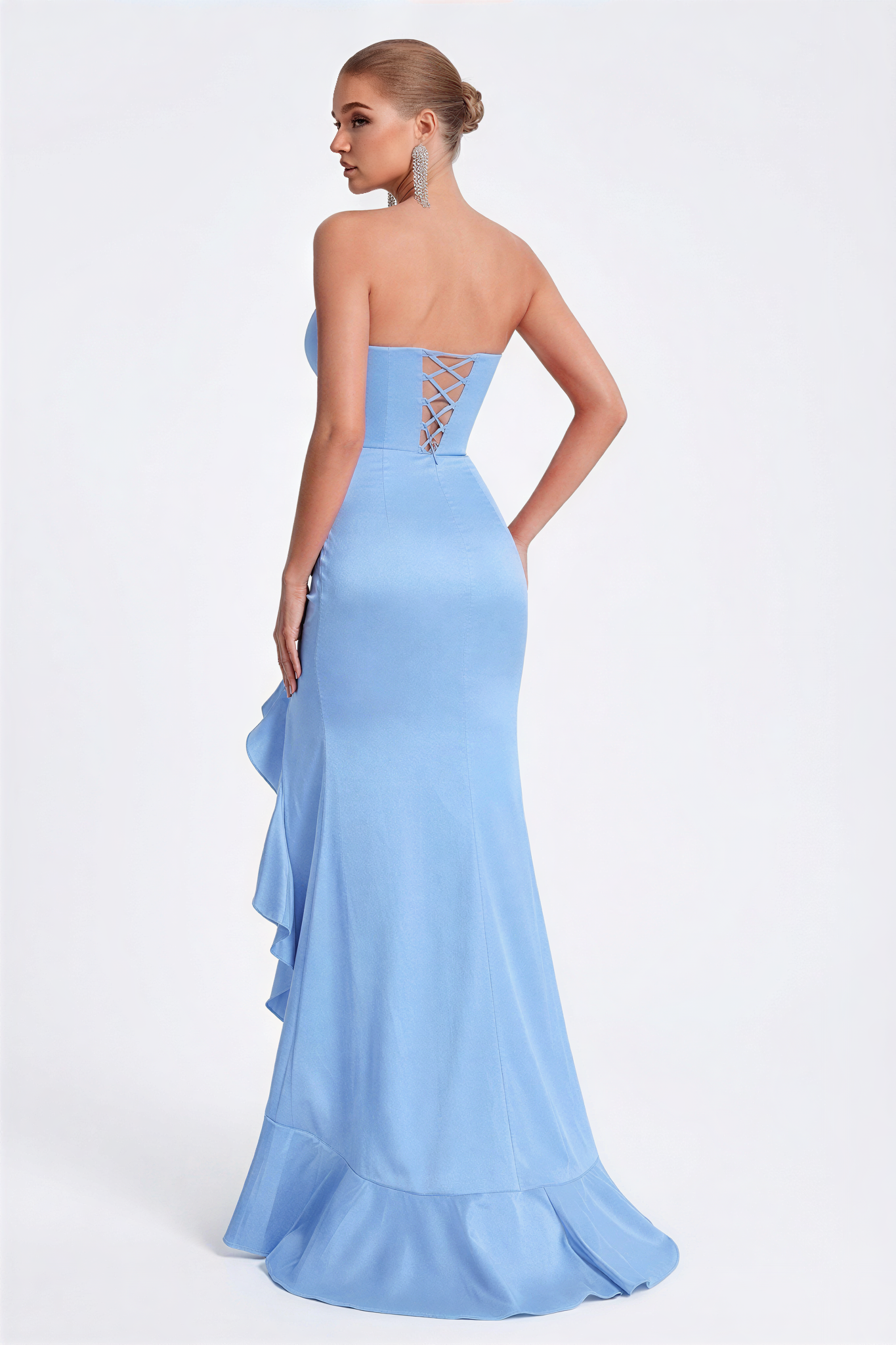 3D Flower Satin Frill Maxi Dress