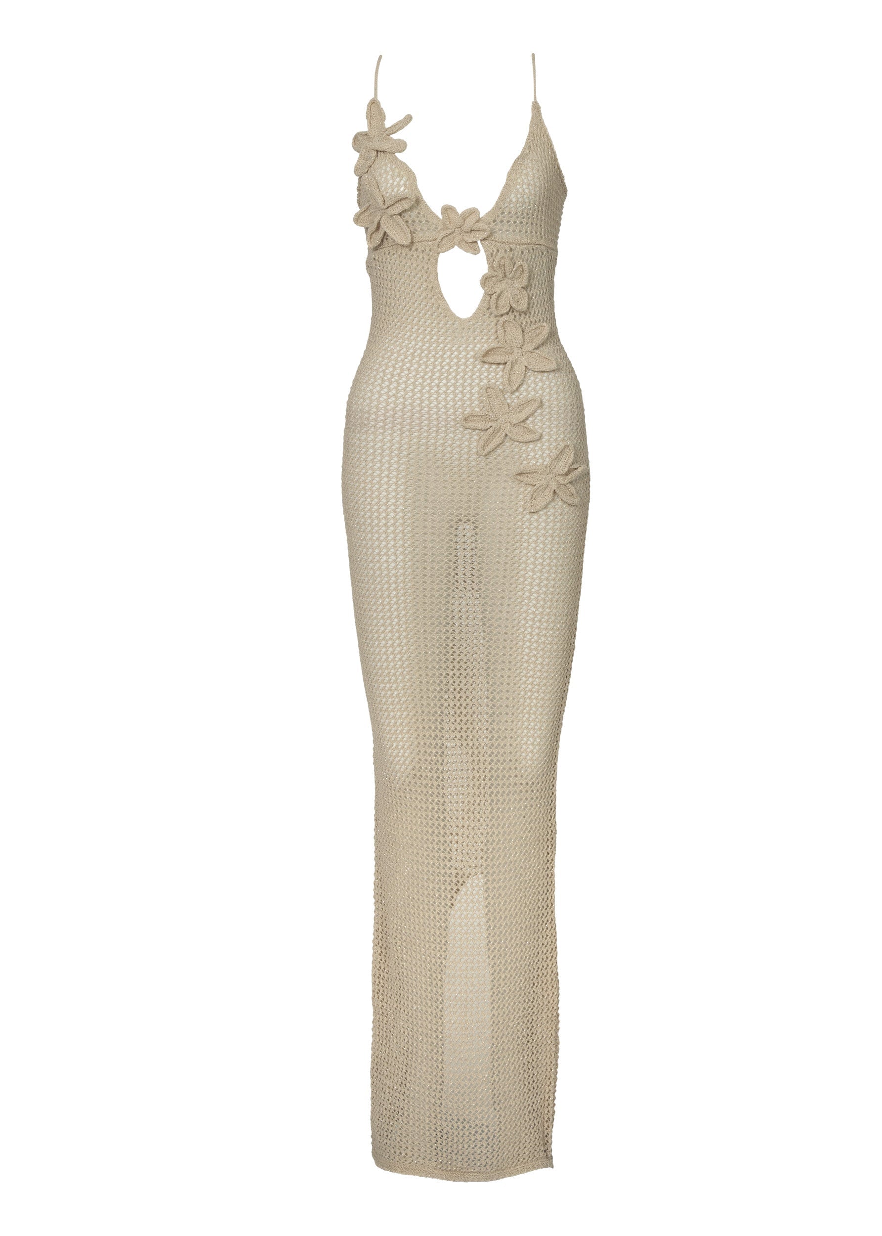Crochet Cut-Out Slit Maxi Dress