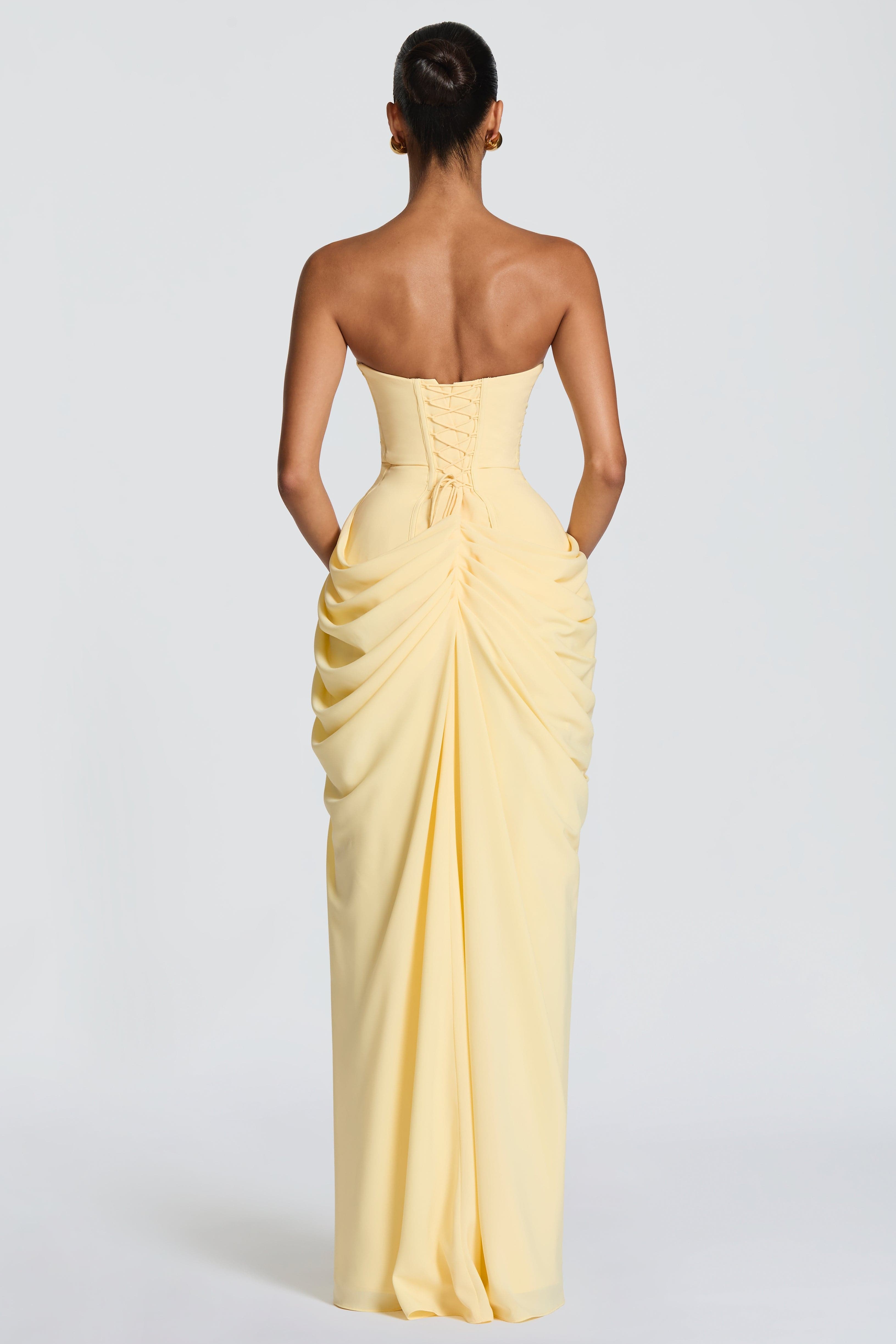 Strapless Gathering Corset Maxi Dress