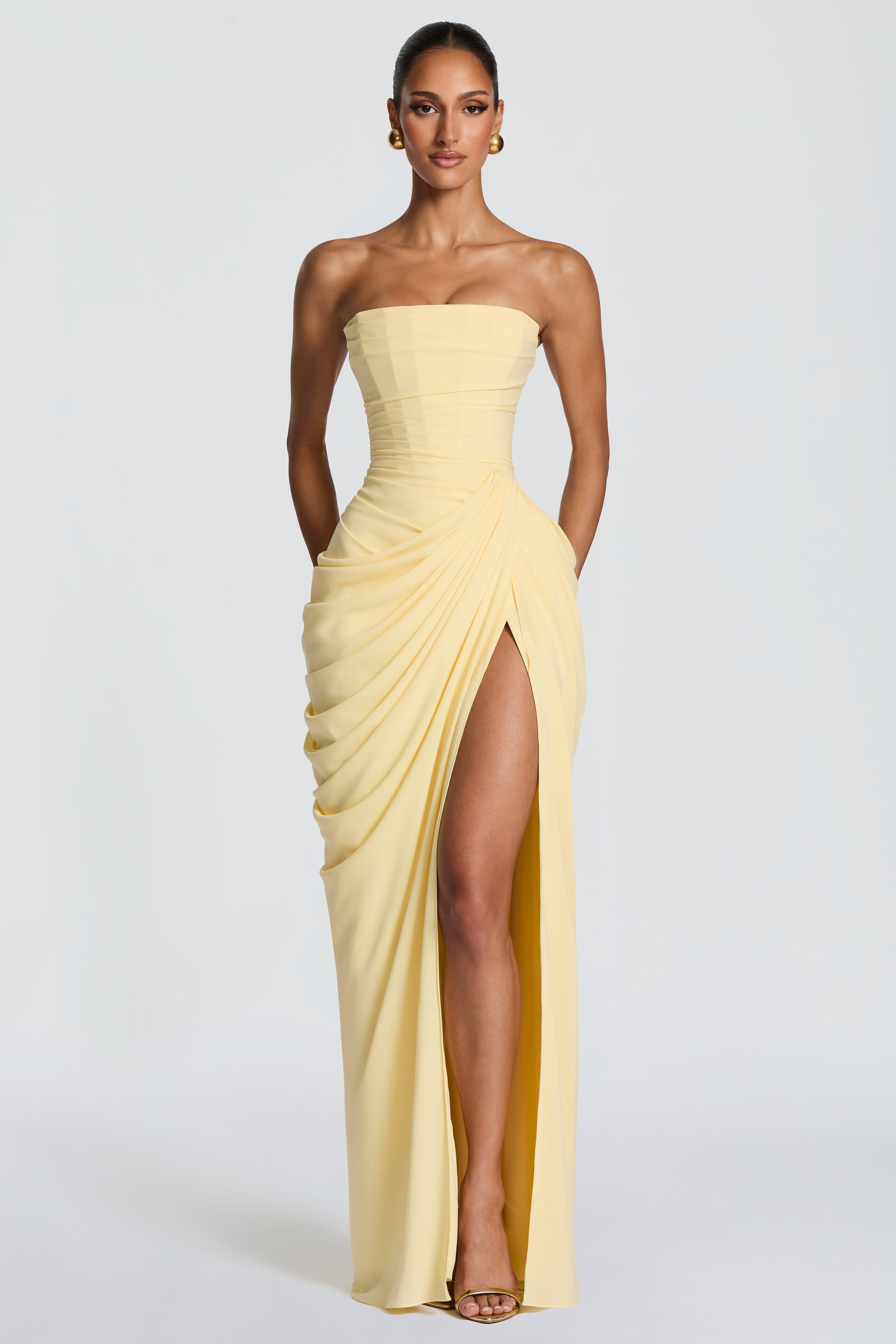 Strapless Gathering Corset Maxi Dress