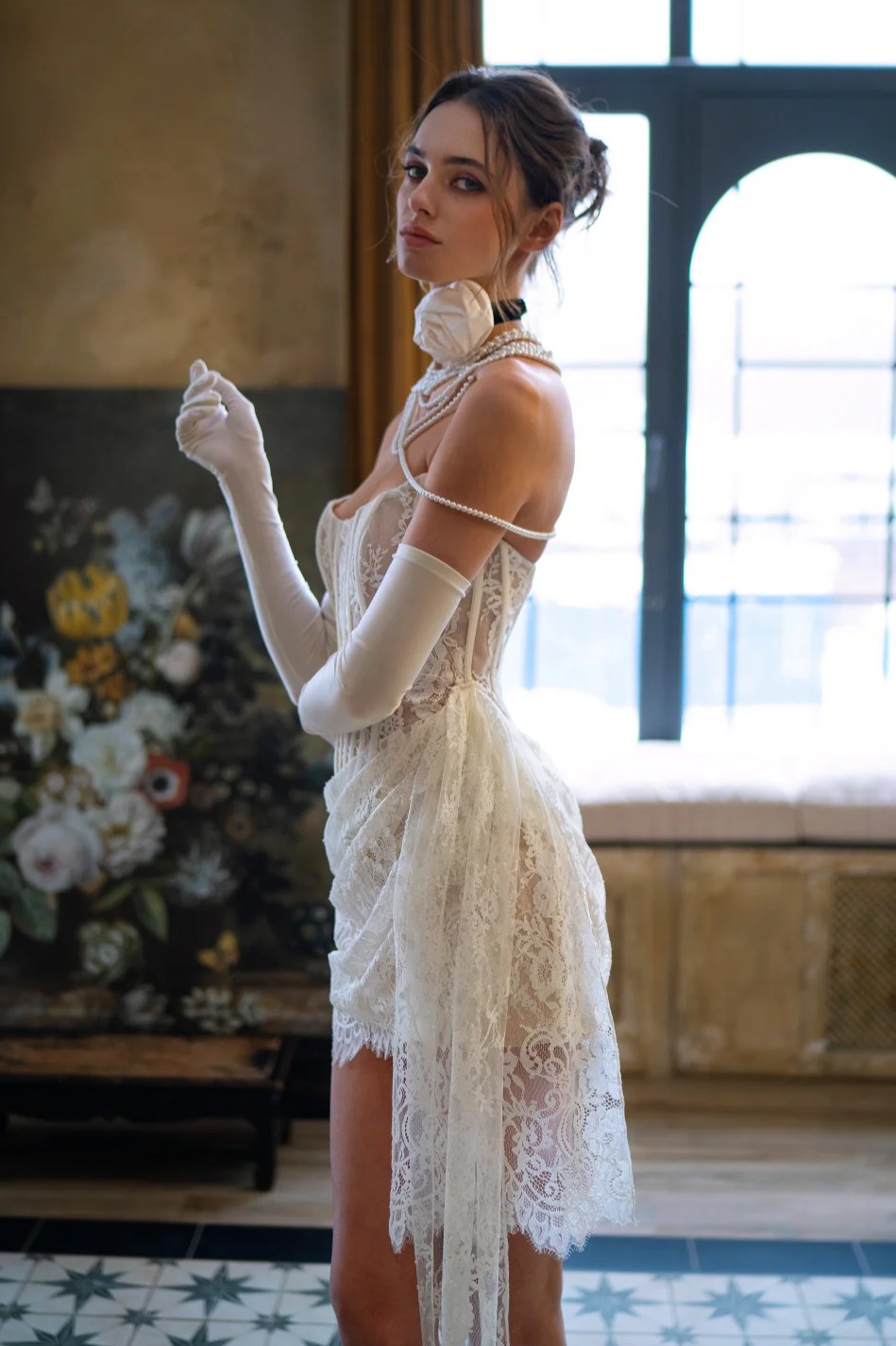 Lace Corset Strapless Mini Dress & Maxi Skirt Set