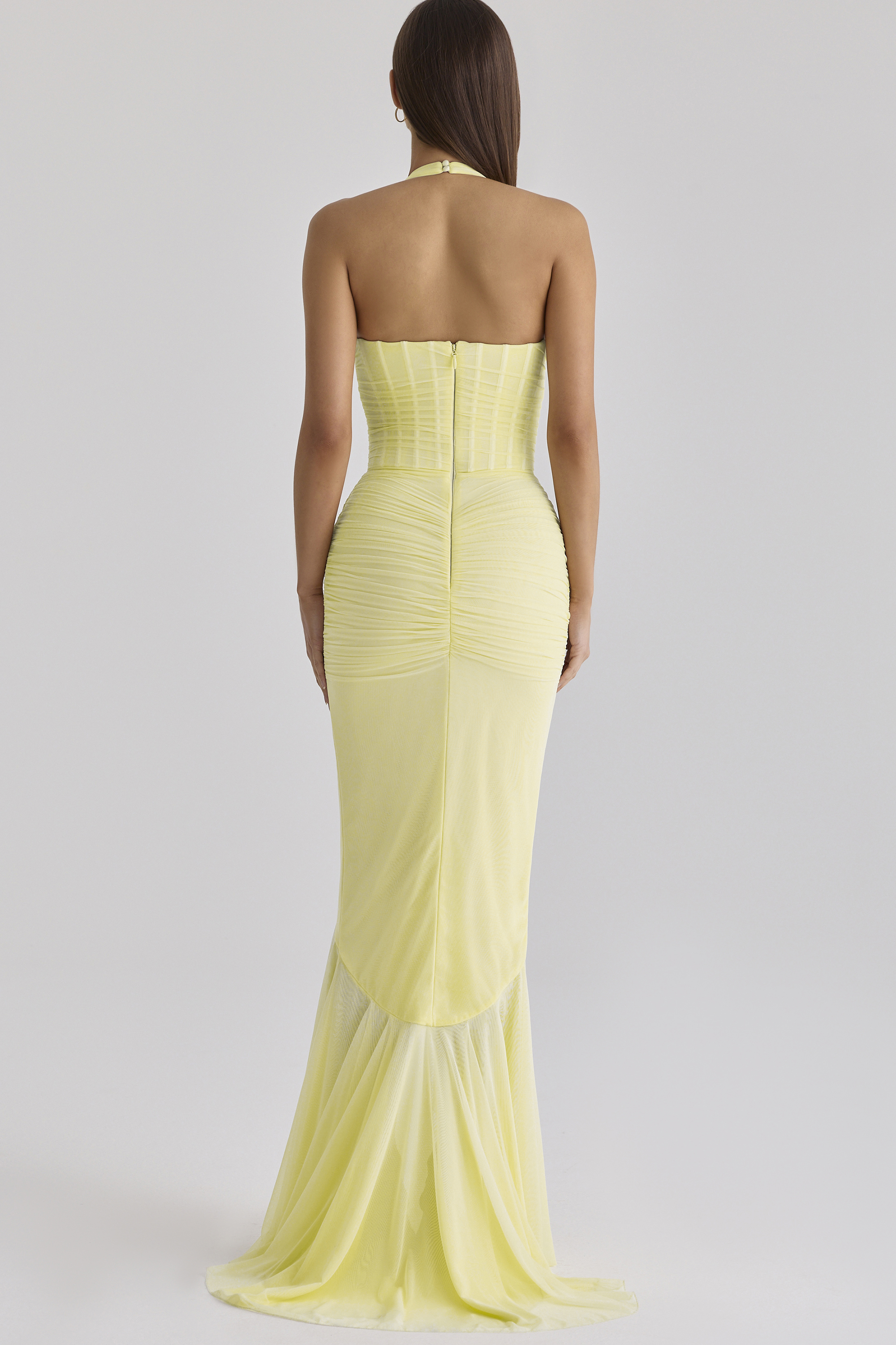 Mesh Corset Frill Maxi Dress