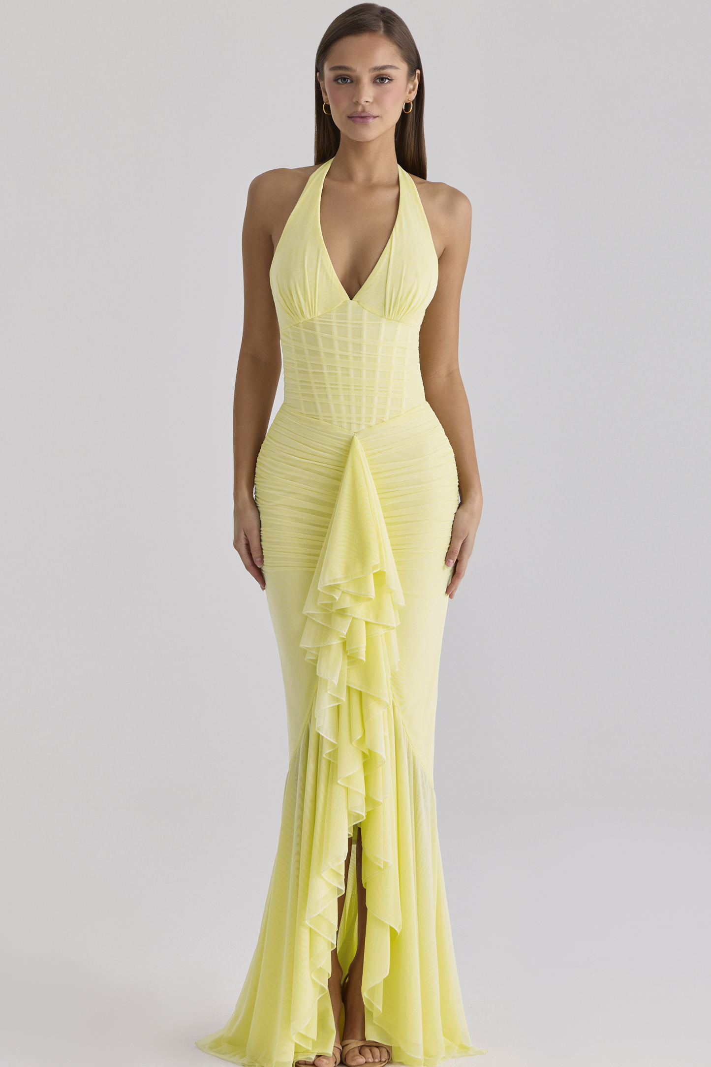 Mesh Corset Frill Maxi Dress